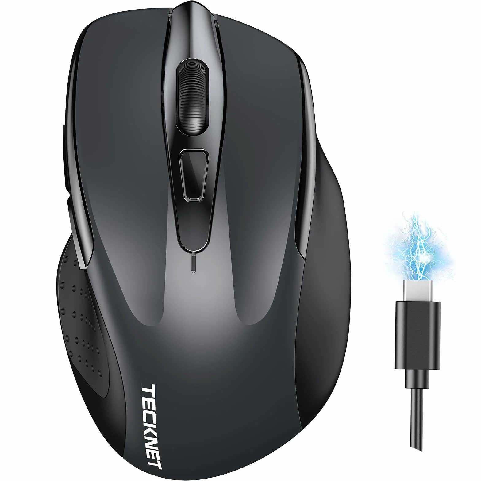 TECKNET Mouse Bluetooth Ricaricabile, Multi-dispositivo Mouse Wireless Silenzioso (Tri-Mode: BT 5.0/3.0 + 2.4G), 4800 DPI, Ergonomico, Portatile per Laptops, Mac OS, Android, Windows