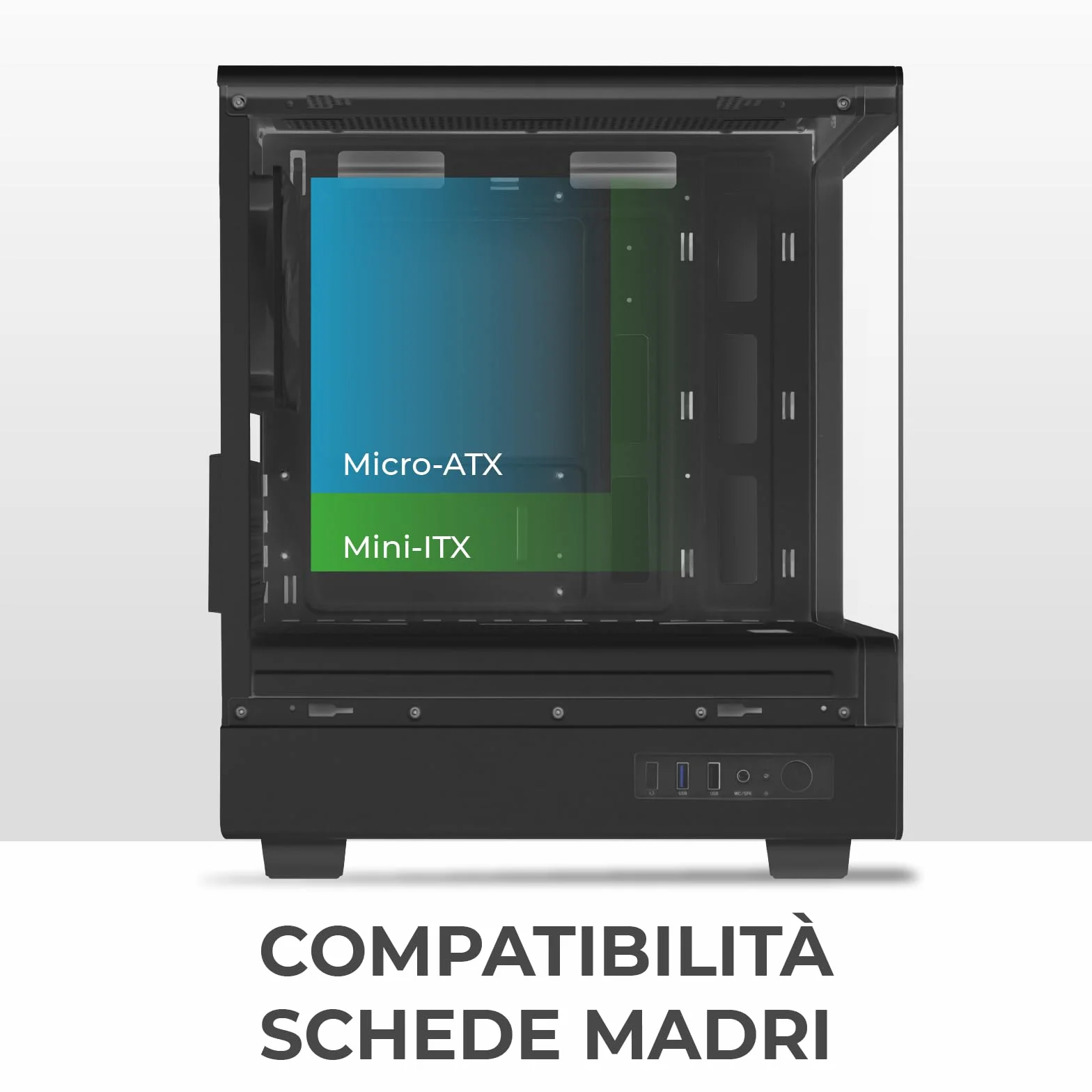 Noua Fobia LK200, Case PC Gaming Micro-ATX, Ventola Nera 120mm, Case Micro Tower per Computer Doppio Vetro Temperato Panoramico, Nero
