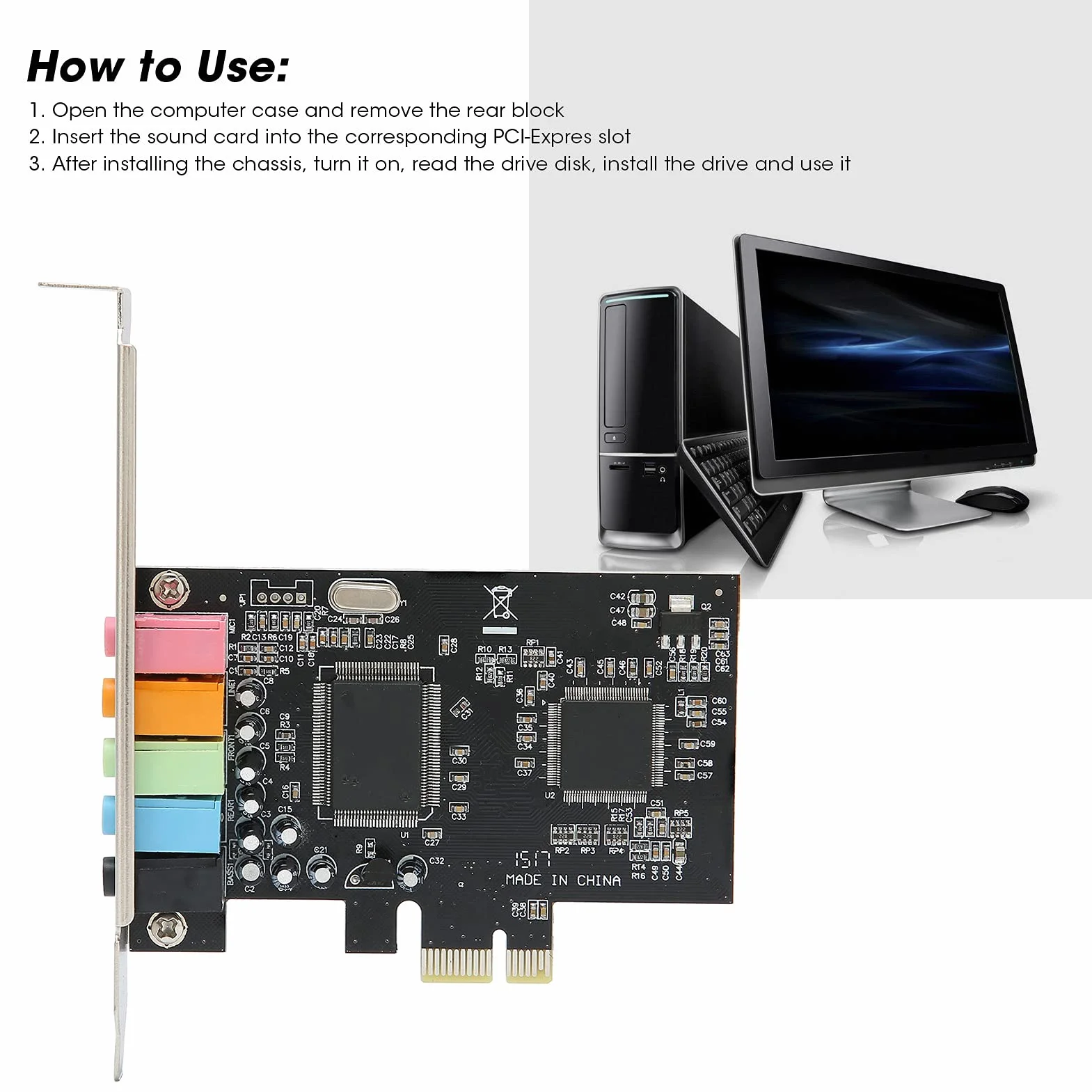 Scheda Audio Stereo PCI E 5.1, Scheda Audio da Gioco a 6 Canali, Scheda Audio Interna per 7/Vista/XP 32/64 Bit, Compatibile con Effetti Audio DirectSound 3D Ed EAX