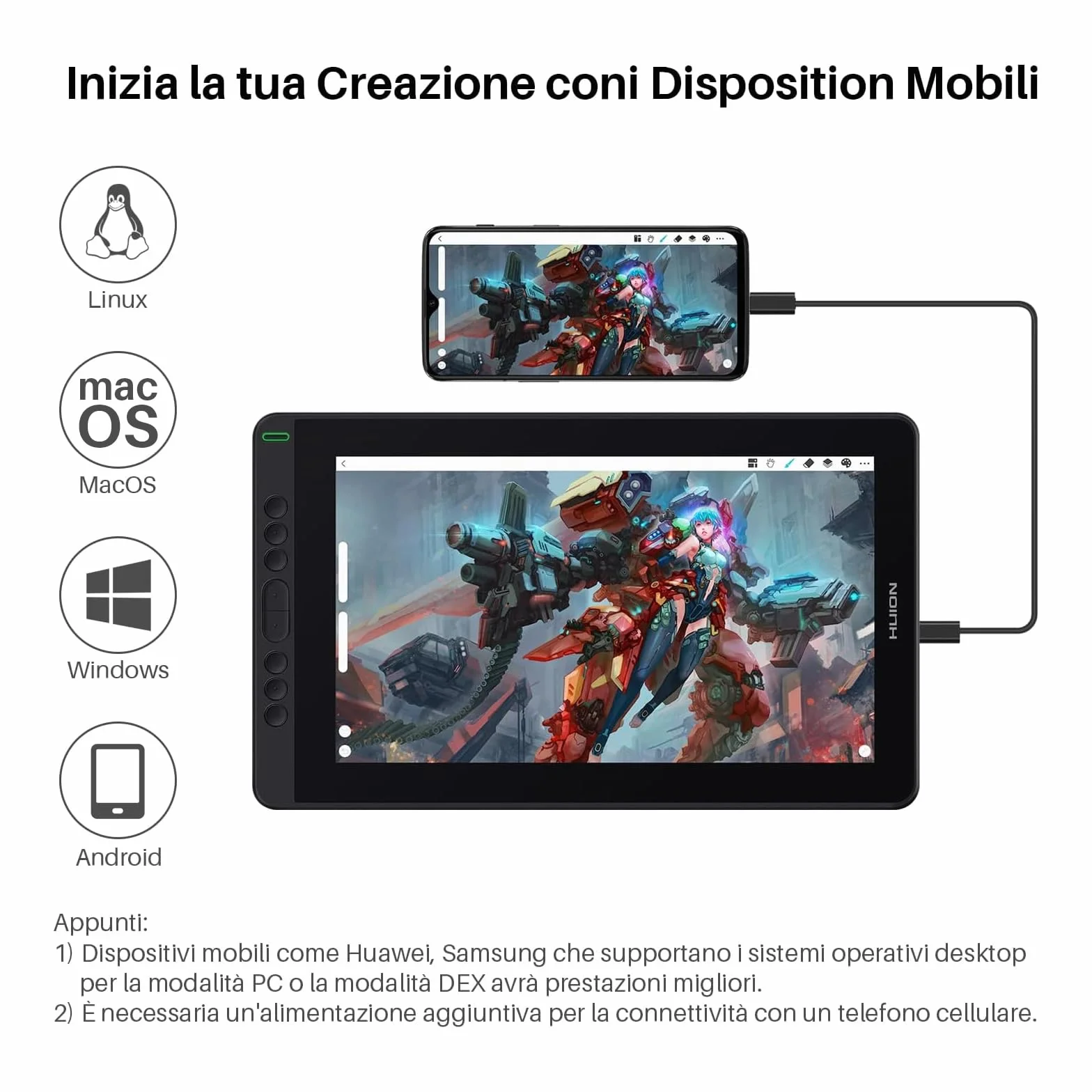 HUION Kamvas 13 Tavoletta Grafica con Schermo Compatibile con Android, Funzione di Inclinazione di ±60° Stilo Senza Batteria, 8 Tasti di Scelta Rapida, Supporto Regolabile - 13,3 Pollici (Nero)