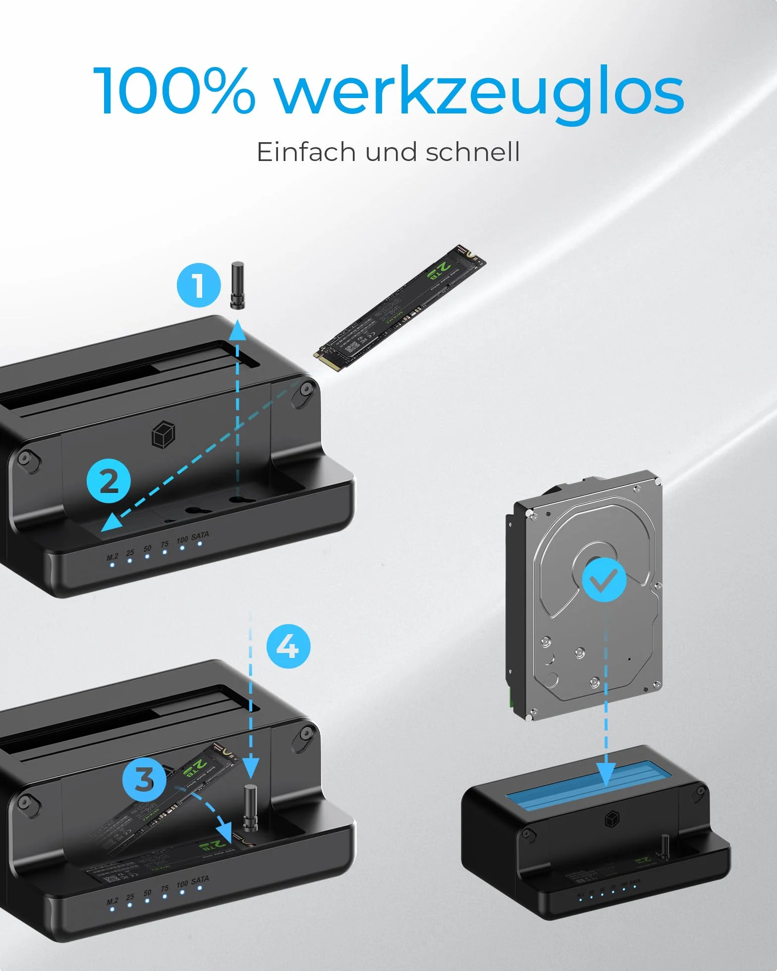 ICY BOX Docking Station per HDD/M.2 NVMe SSD, USB 3.2 Gen 2 (10 Gbit/s), stazione di clonazione HDD e unità (SATA 2.5/3.5" e M.2 NVMe), adattatore, IB-2914MSCL-C31