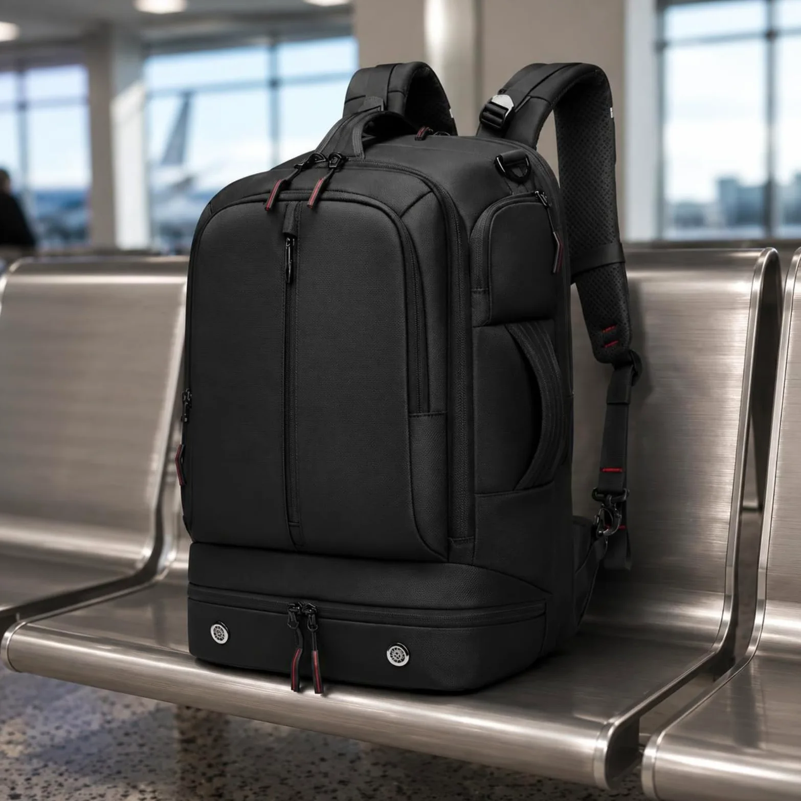 Zaino da Viaggio Uomo Convertibile con Tracolla Zaino Borsa a Spalla Borsa per Ufficio con Tasche Multiple E Protezione Laptop Spallacci Larghi E, Nero, Nero, 19