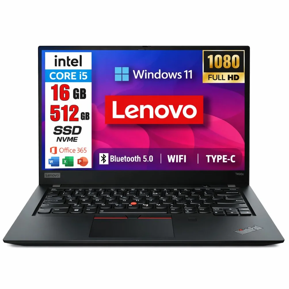Lenovo ThinkPad T480s Laptop | 14 pollici | 1920 x 1080 | Intel Core i5-8365U | 16 GB DDR4 | 512 GB NVMe | IT-QWERTY | Windows 11 Pro e OFFICE 365 FREE | Garanzia 1 anno | (ricondizionato)