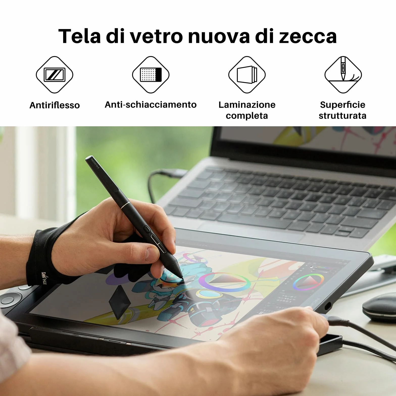 HUION Kamvas 13 Gen 3 Tavoletta Grafica con Schermo, Monitor da Disegno in Vetro Canvas da 13,3",Vopertura sRGB del 99%, PenTech 4.0, Pressione Penna 16384, Doppi Quadranti,Supporto Regolabile, Nero