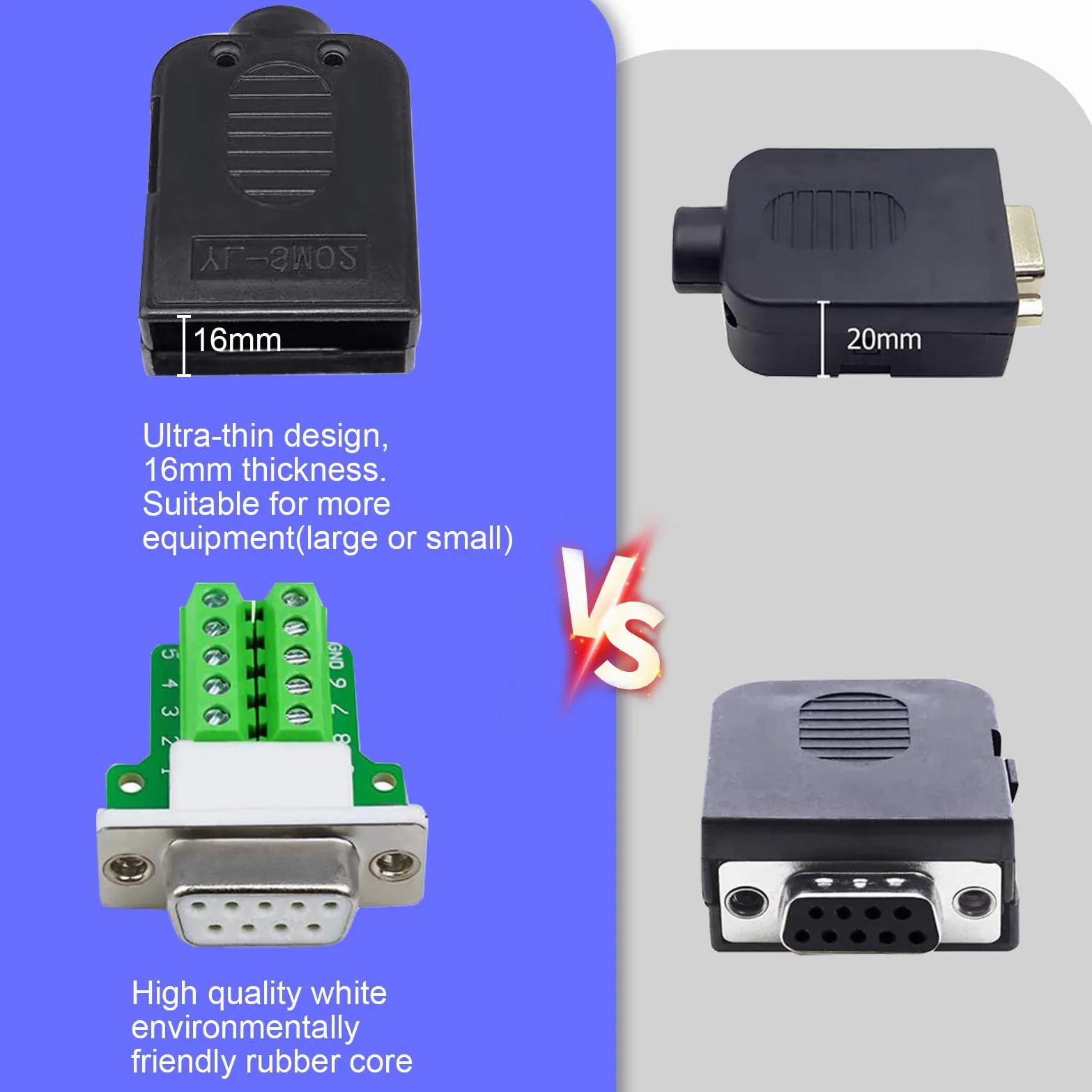 Per connettore DB9 senza saldatura, RS232 DB9 Breakout maschio D SUB accessorio seriale a 9 pin morsetto di collegamento con dado, 4 pezzi