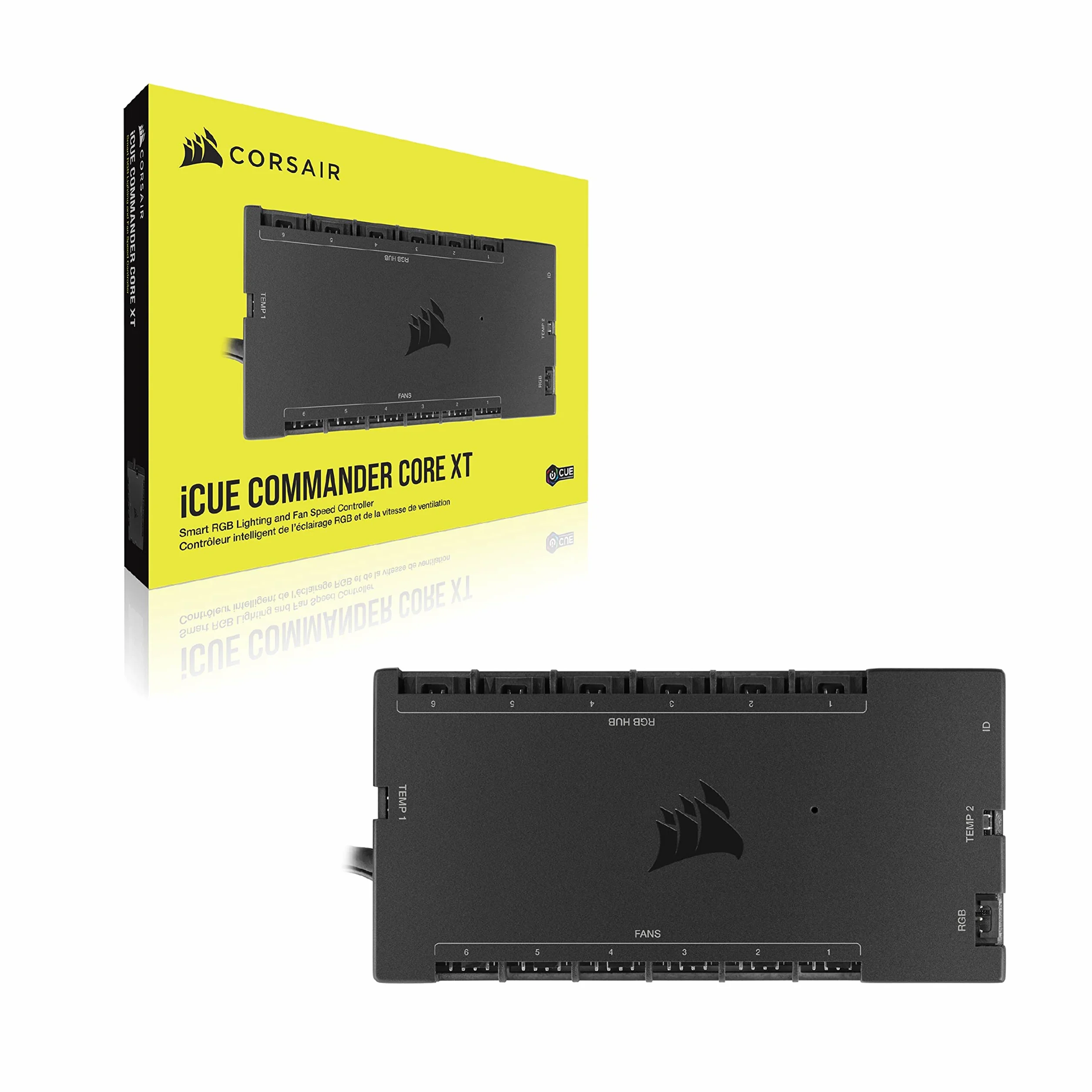 Corsair iCUE COMMANDER CORE XT, Controller digitale per la velocità delle ventole e l'illuminazione RGB (Fino a sei PWM ventole e 264 LED RGB, modalità Zero RPM, monitoraggio temperatura) Nero