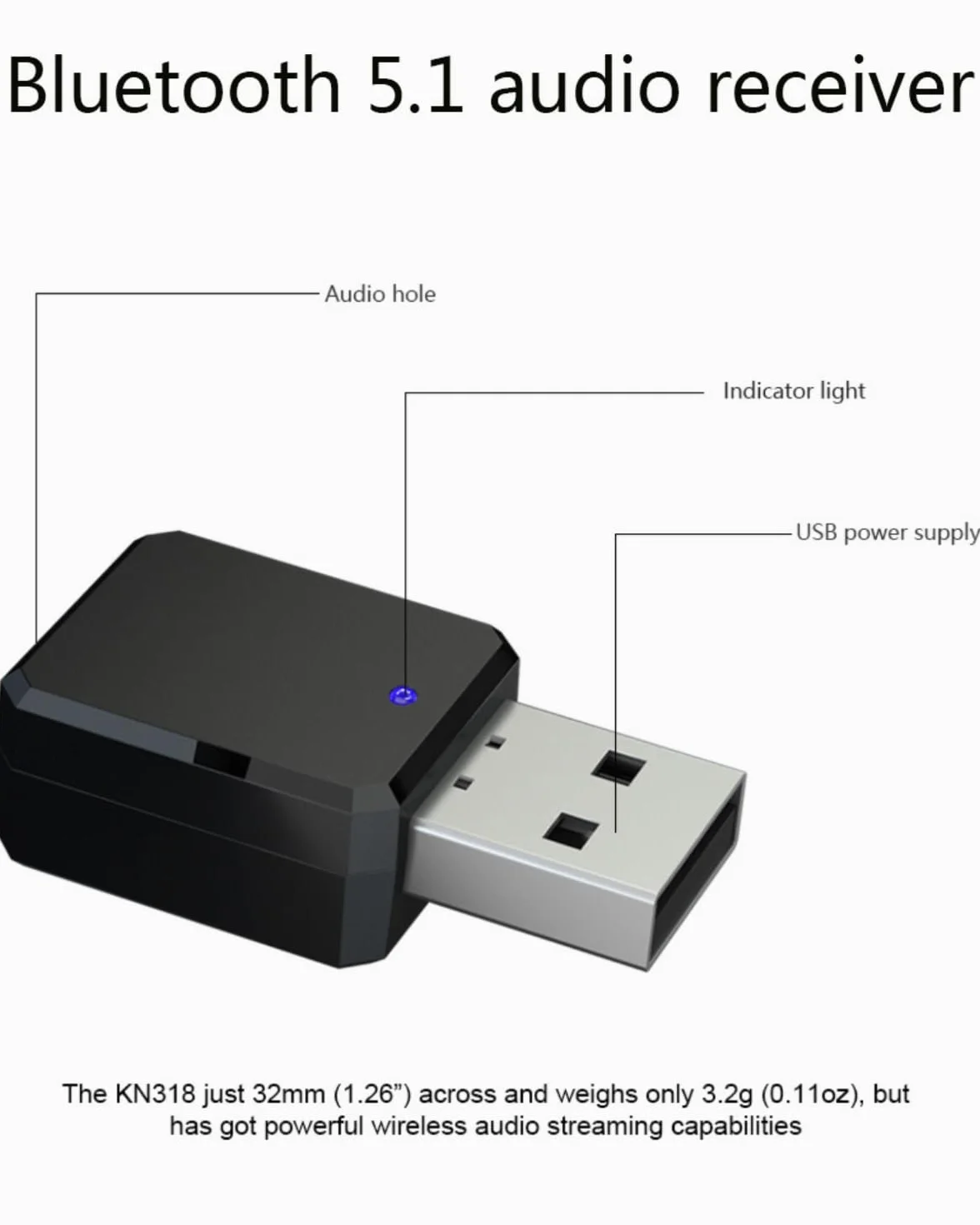 Nuovo ricevitore Bluetooth USB per auto 2025 5.1 con AUX da 3,5 mm, interfaccia USB Plug and Play, microfono integrato, doppia connessione per auto/PC/TV/altoparlanti cablati