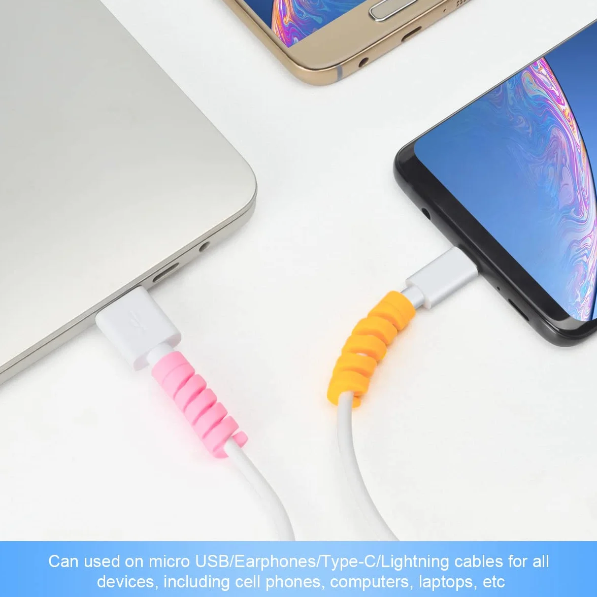 25 Pezzi Salvacavo per Caricabatterie, Seminer Flessibile Silicone Micro USB Protector, Tuta di Protezione per Cavo del Mouse per Tutte Le Linee Dati del Cellulare (Bianco, Rosa, Blu, Verde, Giallo)