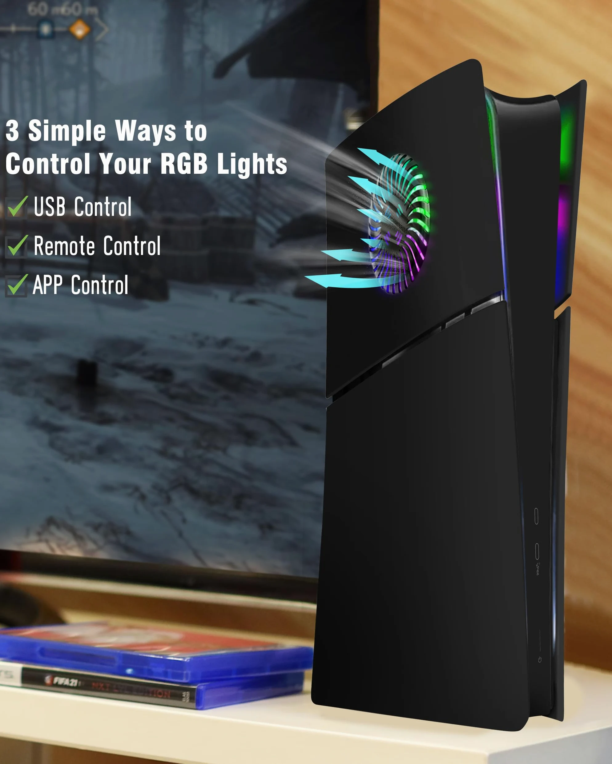 Joso Pannello frontale per PS5 Slim Digital Edition, custodia di ricambio antigraffio antipolvere con anello RGB, copertura adatta per PS5 Slim Digital Version, piastre per PS5 Slim Accessori - Nero