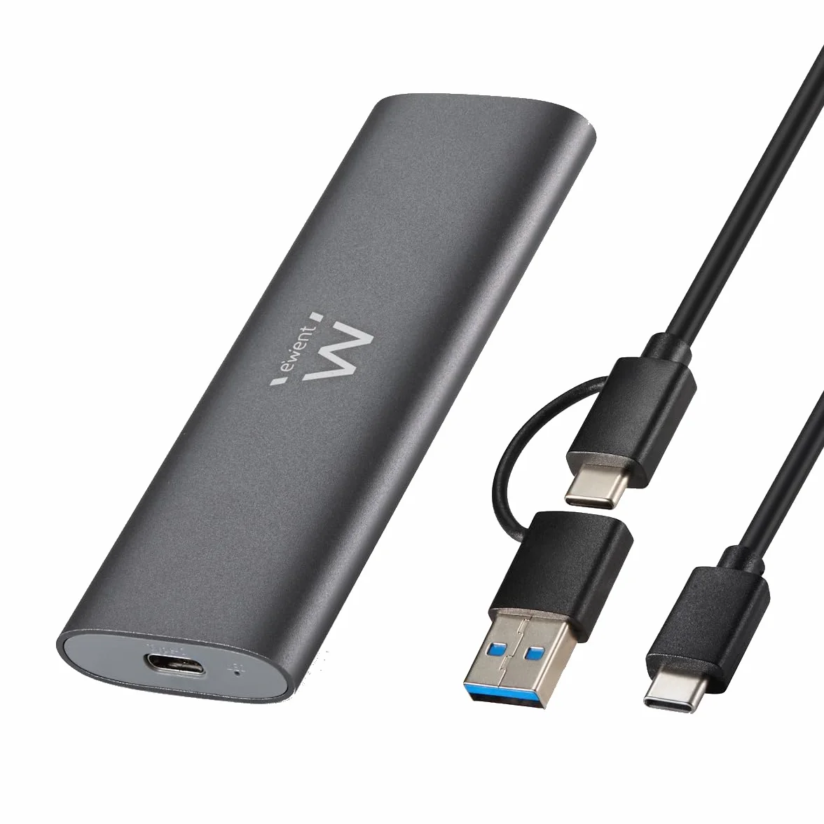 Ewent Box Esterno USB 3.2 Gen2 per SSD M.2 NVMe PCIe – Custodia Case Hard Disk in Alluminio, supporta Key M 2230-2280, velocità fino a 10 Gbps, senza viti, compatibile USB-C / A, UASP & TRIM
