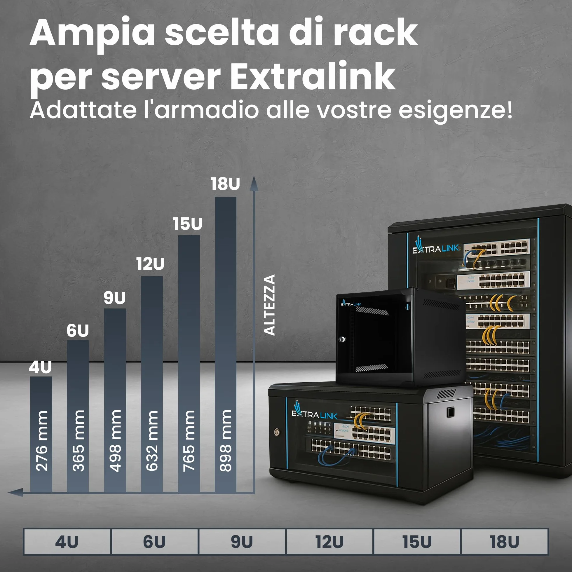 Extralink Armadio Rack 10 cali 4U 310 mm 30 kg drzwi szklane otwierane 180° szary