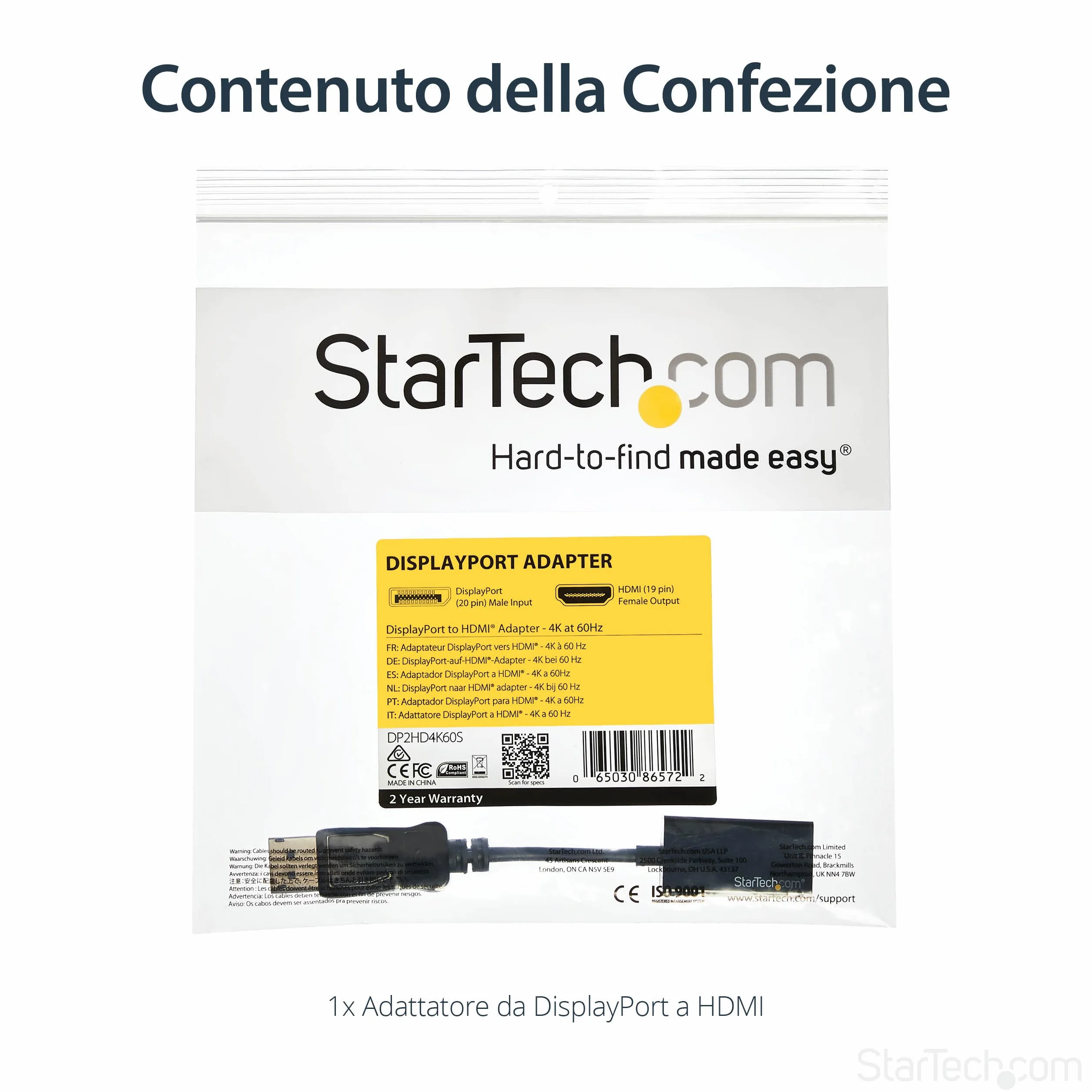 StarTech.com Adattatore DisplayPort a HDMI 4K 60Hz, Convertitore video attivo da DP 1.4 a HDMI 2.0, Dongle/Cavo adattatore per Monitor/TV/Display HDMI, Connettore DP a scatto (DP2HD4K60S)