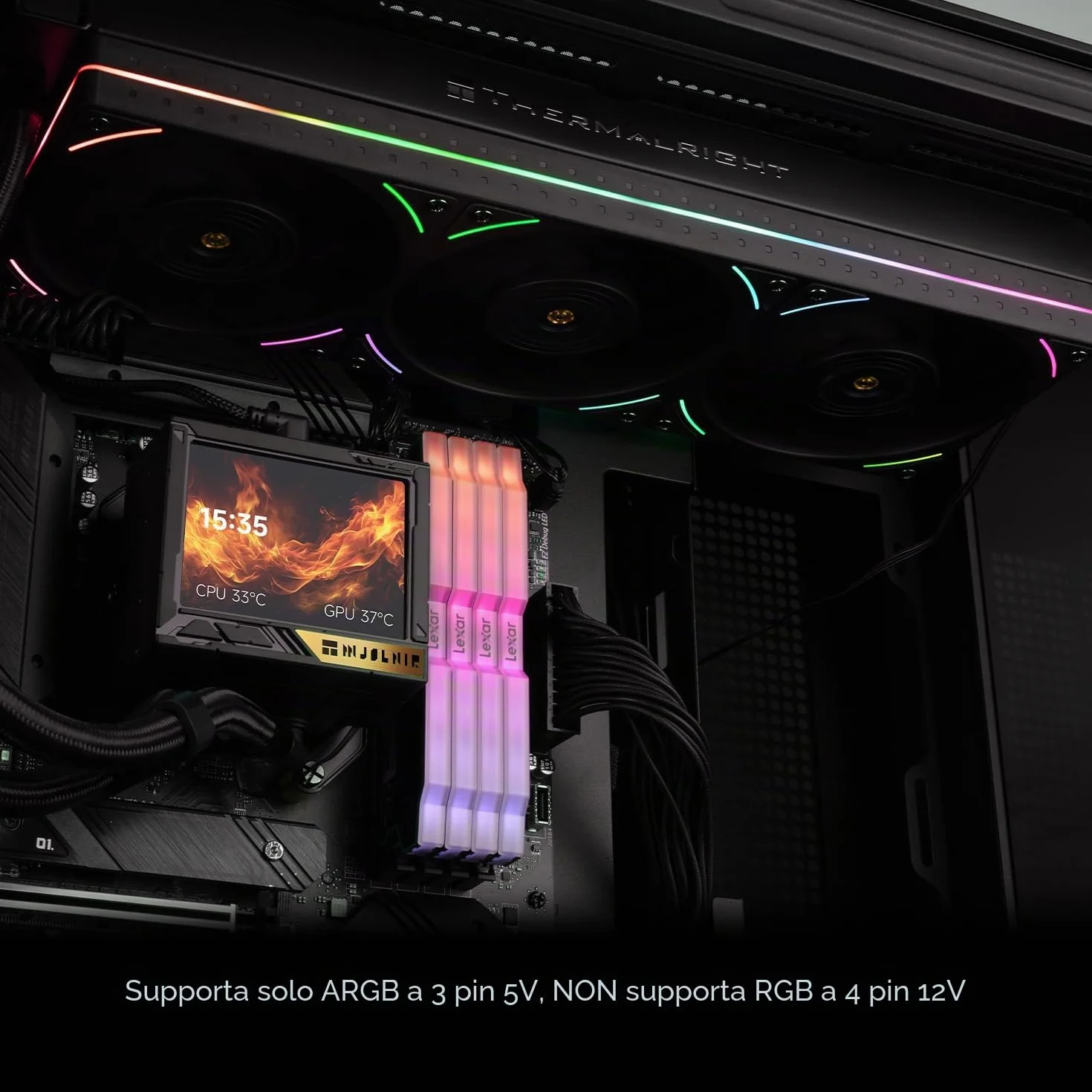 Thermalright-TR Mjolnir Vision 360 UB PRO ARGB - Raffreddatore per CPU Aio, specifica 360 con ventola in linea, schermo LCD da 3,5" con risoluzione 640 x 480 per AM4/AM5; Intel lga1851