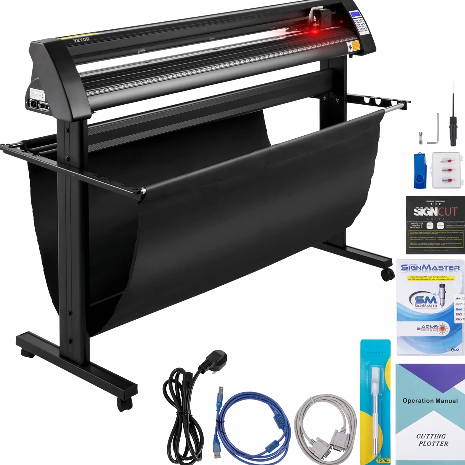 VEVOR Plotter da Taglio Vinile Semiautomatica con Luce Guida a LED, Modello KH-1350A 1350mm Potenza 95W Taglierina per Plotter Vinile per Adesivi per Auto, Segnali Stradali, Palloncini, Caschi, ecc.