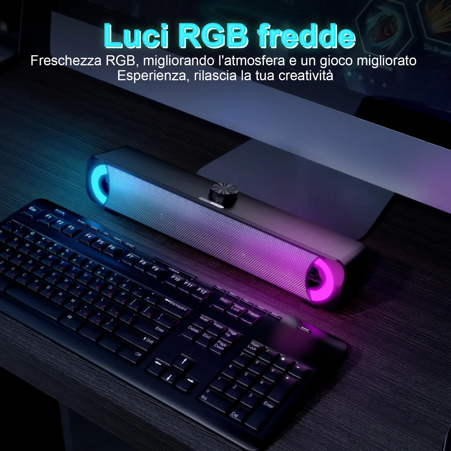 Altoparlante USB, soundbar per PC HPYLIF H, altoparlante da gioco per computer con audio stereo surround, luce RGB colorata, soundbar cablata per notebook, PC, laptop, desktop - plug and play