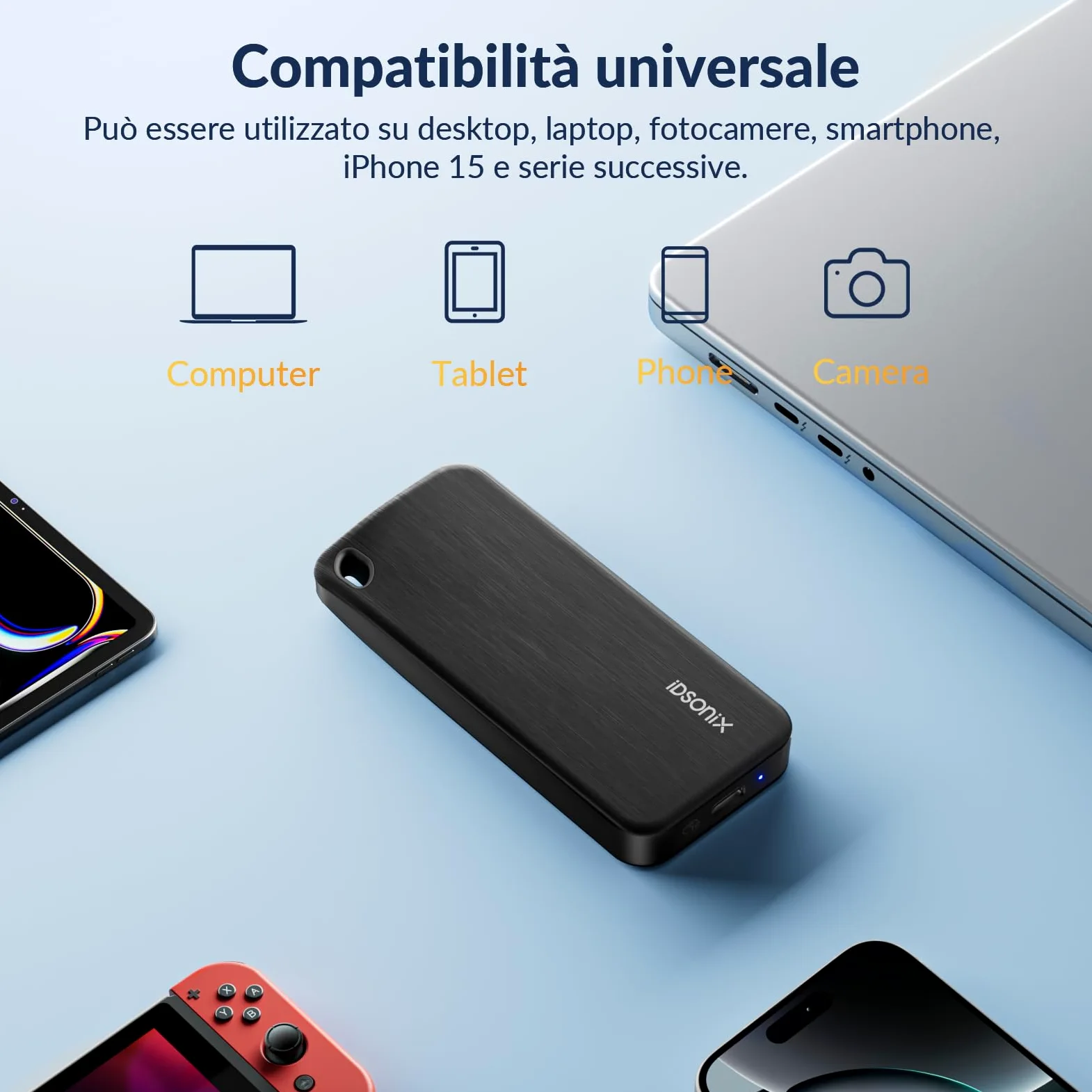 iDsonix SSD portatile da 1 TB, disco rigido esterno USB 3.2 GEN 2 fino a 1000 MB/s, unità a stato solido esterna con cavo USB-C 2 in 1, compatibile con Xbox, PS5, Mac, PC, laptop, fotocamera (i10PRO)