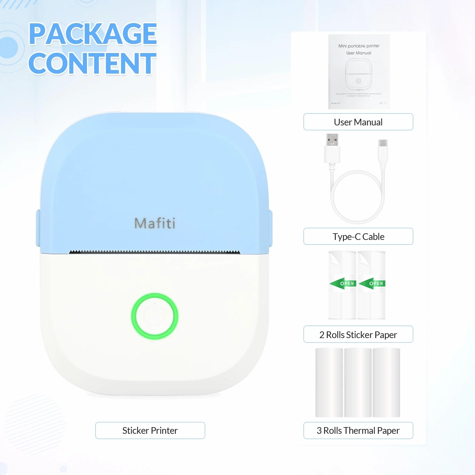mafiti Mini stampante adesiva portatile termica senza inchiostro wireless Bluetooth stampante per telefono con disegno AI, per appunti di studio foto foto album diario etichetta adesiva