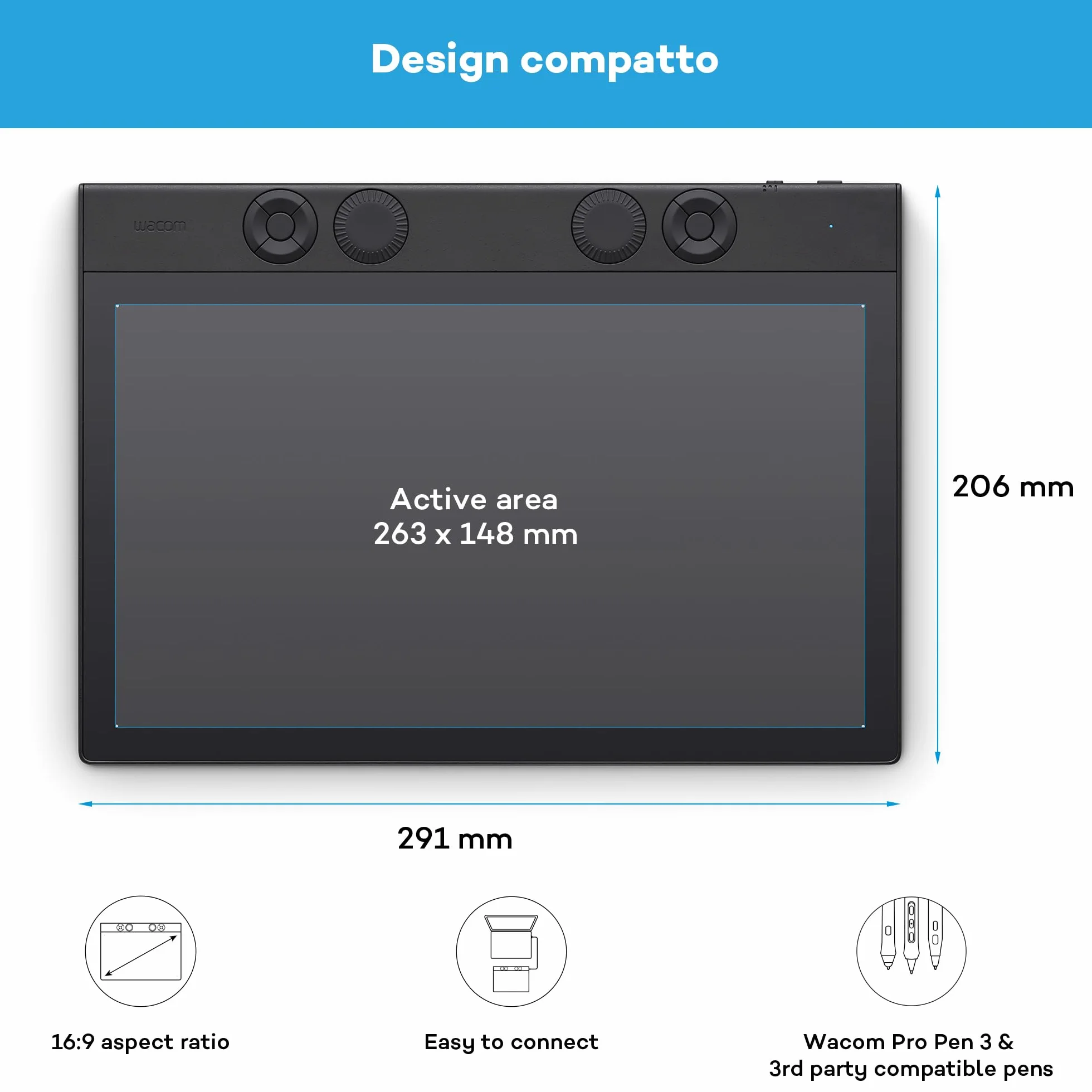 Wacom Intuos Pro Medium – tavoletta grafica compatta e leggera, tablet con penna con Wacom Pro Pen 3, ideale per illustratori, designer ed editor che cercano precisione e performance professionali