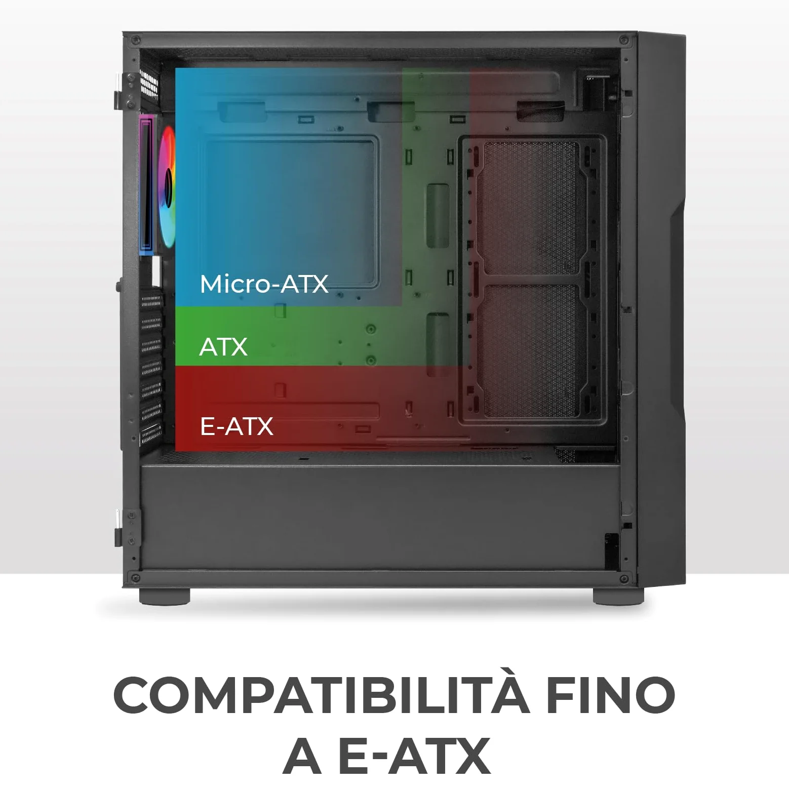 Noua Smash SK100 Case Gaming PC Mid-Tower ATX/E-ATX | Doppio Vetro Temperato | 4 Ventole ARGB PWM Preinstallate | AIO 360mm | GPU fino a 400mm | Airflow Ottimizzato