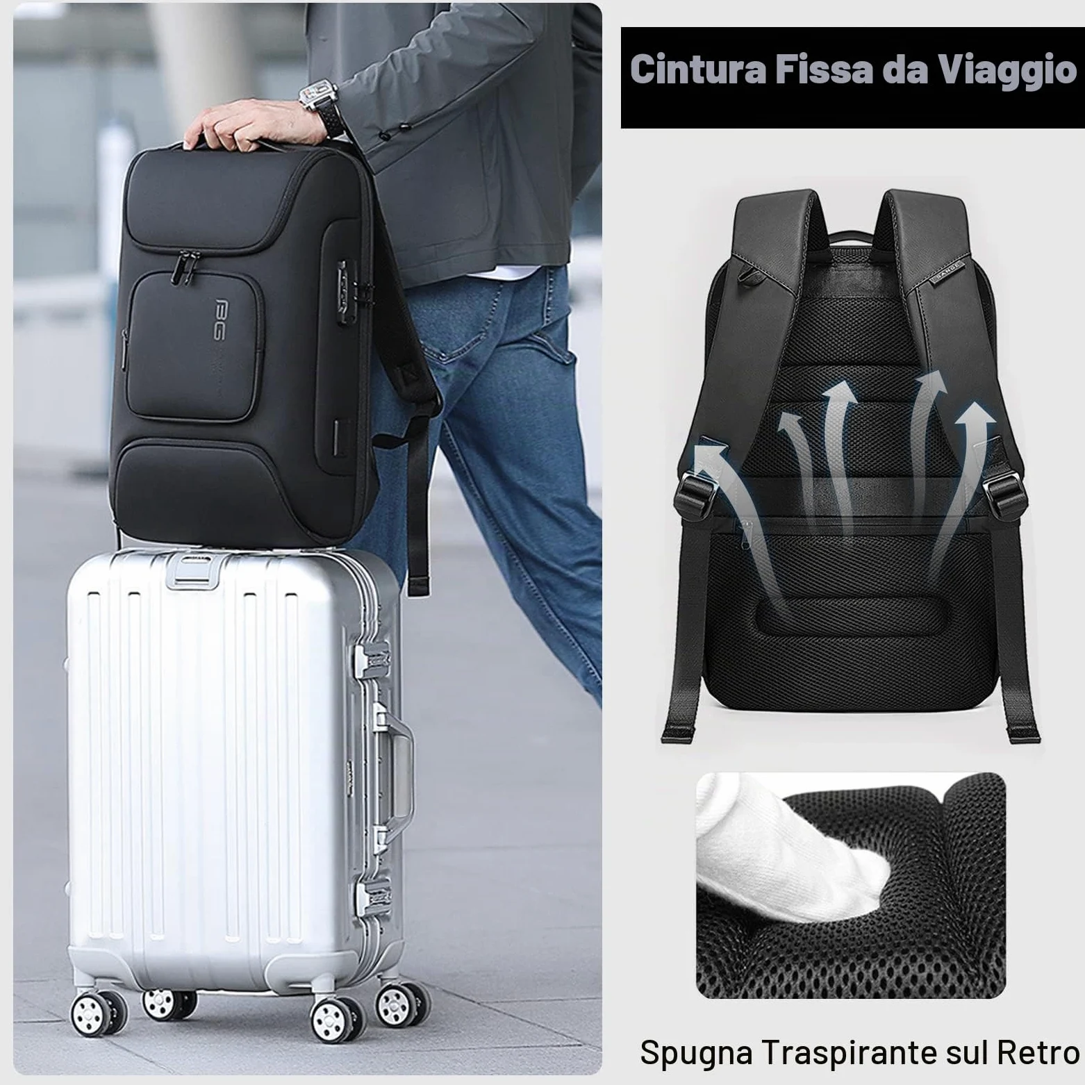 FANDARE Antifurto Zaino Ufficio Uomo Porta PC e USB - Borsa Impermeabile per Business Viaggio Lavoro Scuola - Grigio