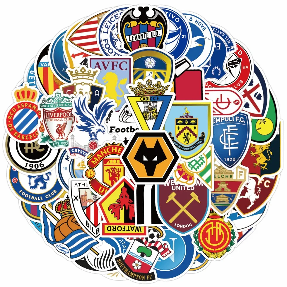 Logo della squadra di calcio adesivi pack 100 pezzi per bottiglia d'acqua Laptop Car Skateboard Mens Cave Decor Adolescenti Adulti