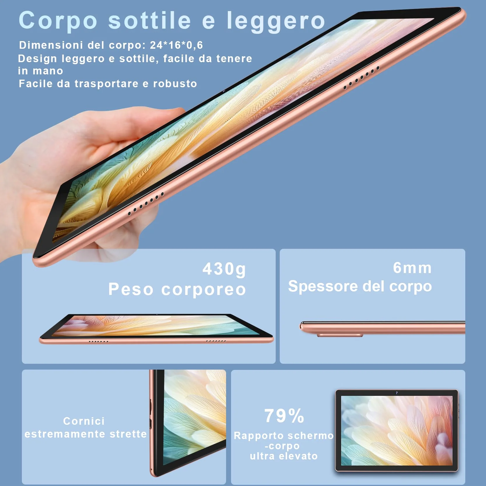 DMOAO Tablet 10 Pollici Android con 5G Wi-Fi, HD Tablet con 8 GB RAM + 64 GB ROM (Espandibile fino a 1 TB), GPS, 8 Cores 2.0 GHz, Bluetooth 5.0, 1280 * 800 IPS, USB-C, 6000 mAh, Oro