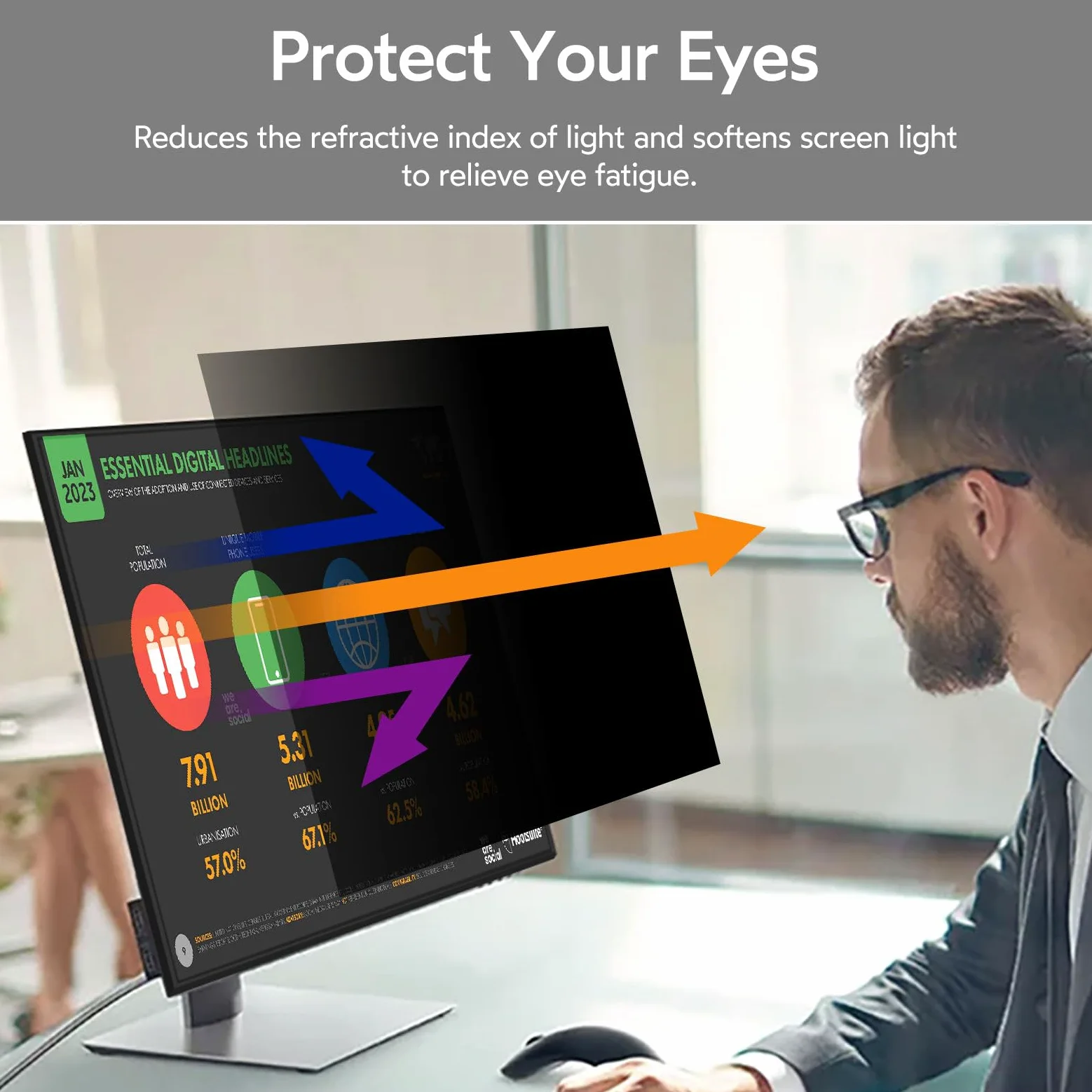 Pellicola protettiva per la privacy, schermo per monitor desktop widescreen 16:9, filtro antigraffio per la privacy da appendere da 20 pollici/21,5 pollici/24 pollici/27 pol(24 pollici 547*320 mm