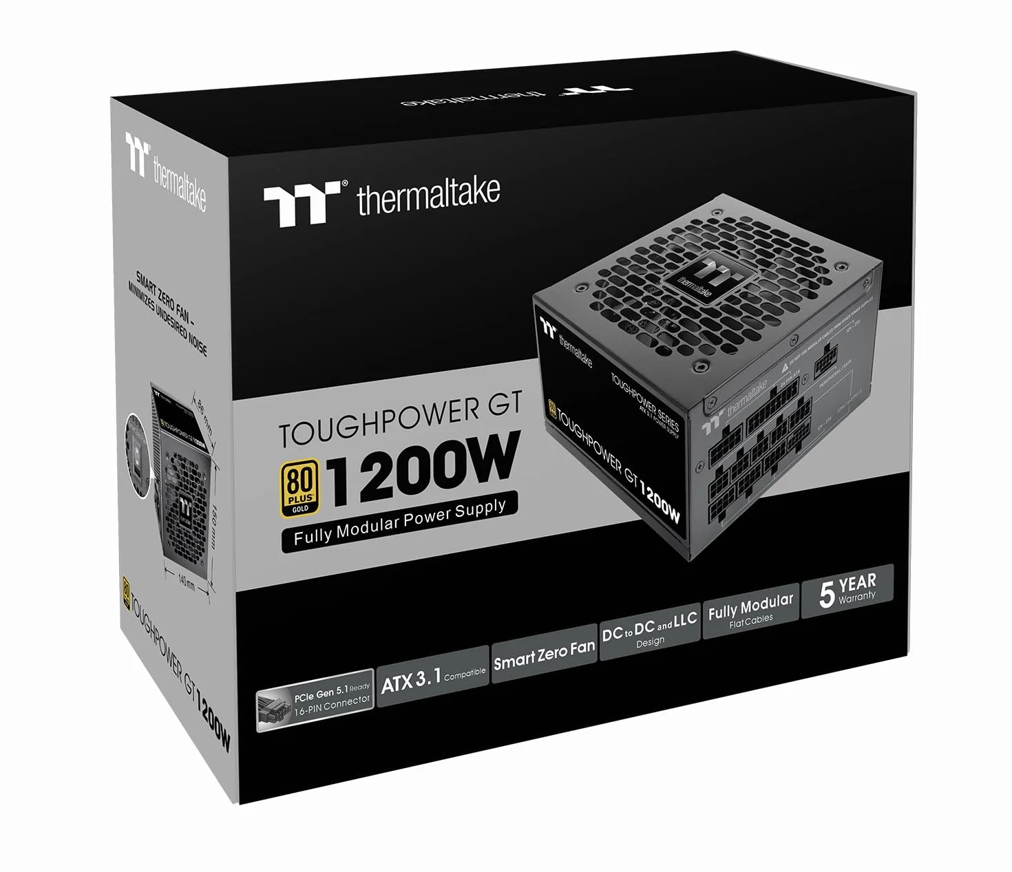 Thermaltake Toughpower GT 1200W | ATX 3.1 | PCIe 5.1 12V-2x6-Anschluss | ultraleise Smart-Zero-Funktion | Low Profile Kabel | 80+ GOLD | Modular