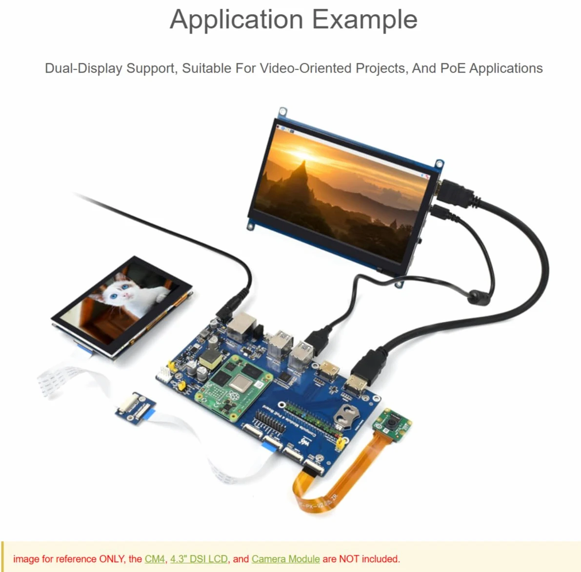 TUOPUONE Compute Module 4 Dev Kit compatibile con Raspberry Pi con scheda PoE Wave-share senza touchscreen da 7"
