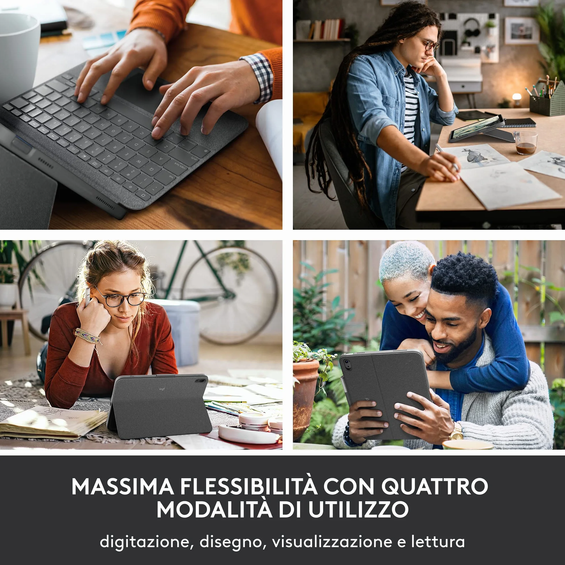 Logitech Combo Touch, custodia con tastiera rimovibile per iPad (10a generazione e A16)ampio trackpad di precisione, tastiera standard retroilluminata e tecnologia Smart Connector,ITA QWERTY - Grigio