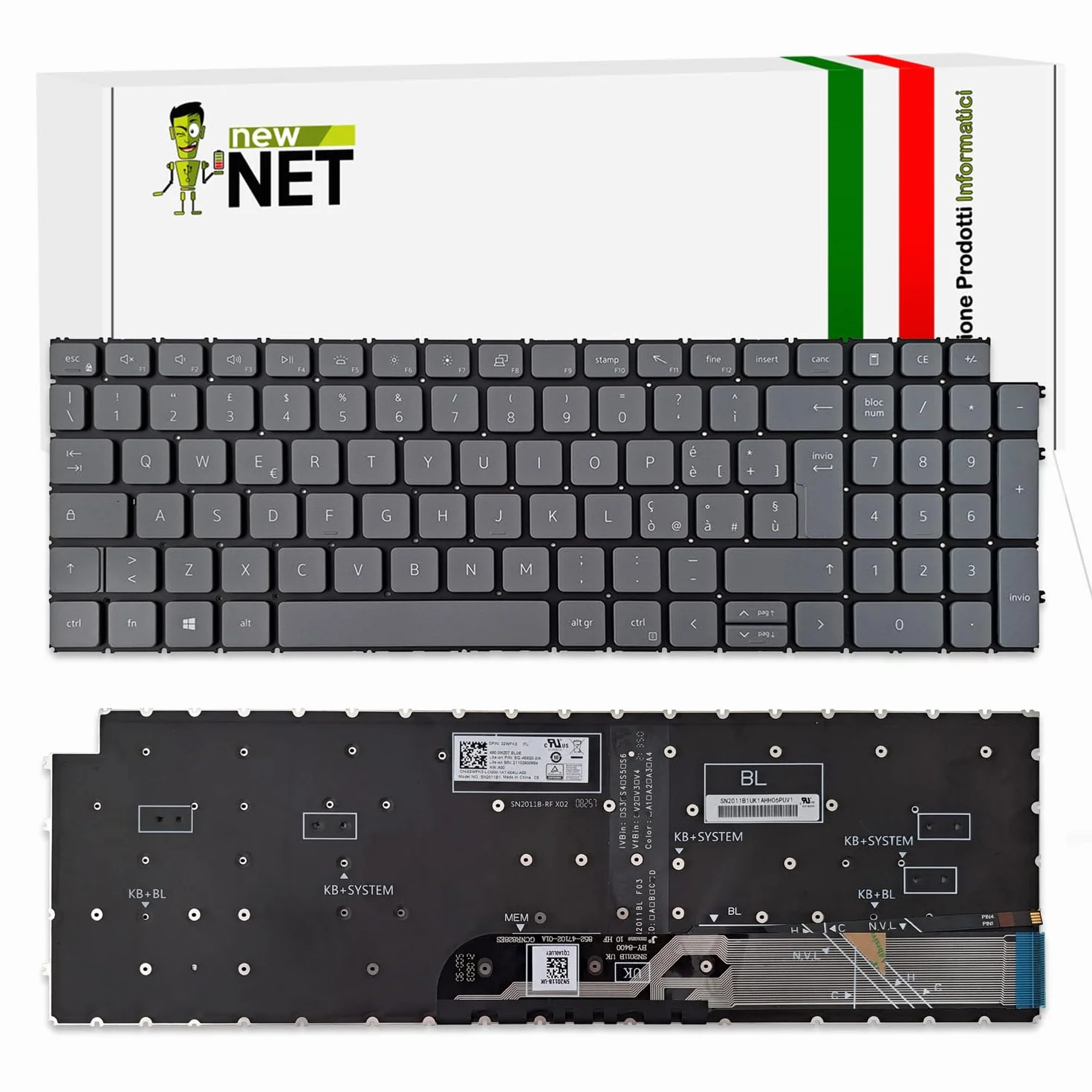 Tastiera compatibile per Notebook Dell Vostro 15 3510 3515 5510 5515 7510 16 7620 Latitude 3520 Retroilluminata Layout ITA Grigio