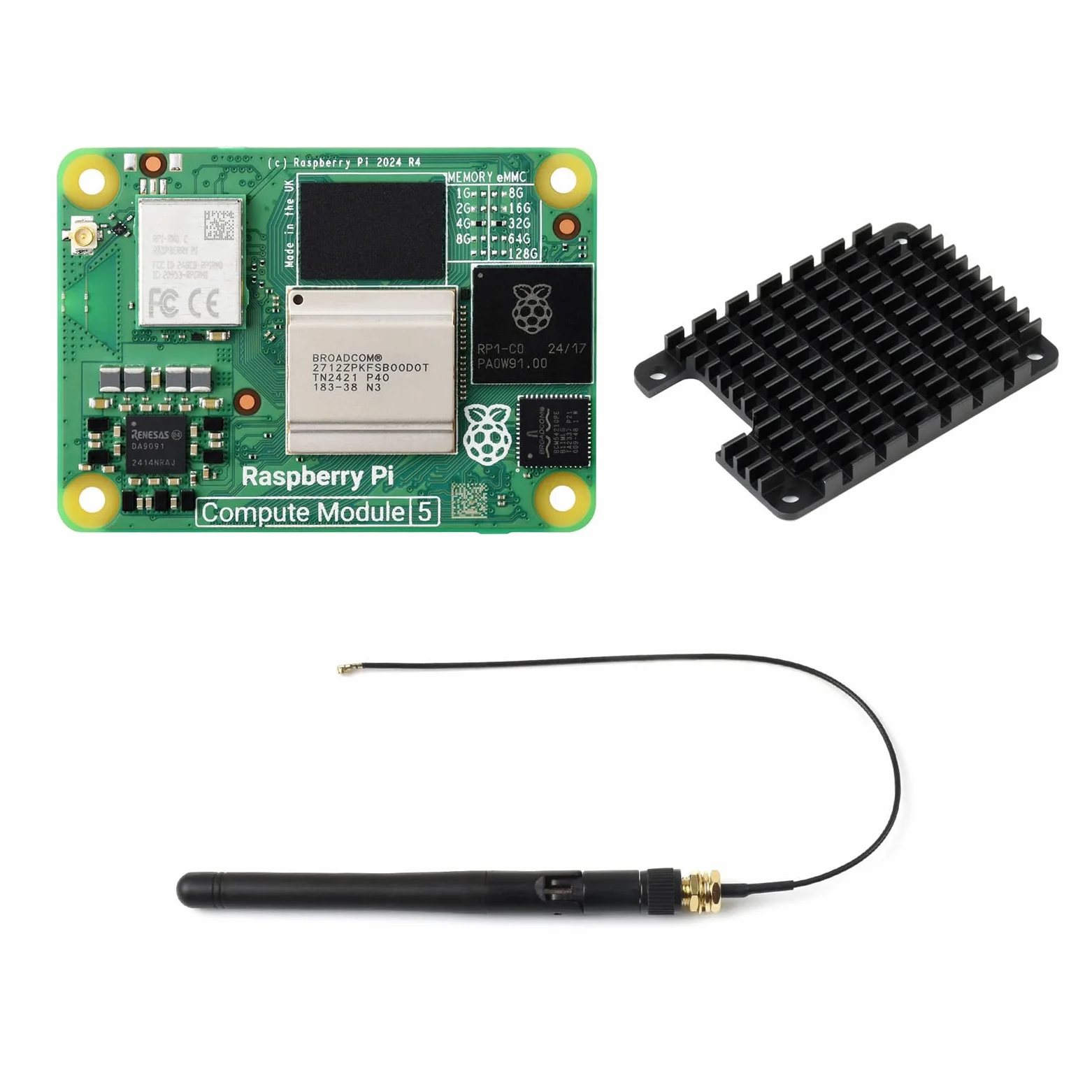 CM5 Waveshare Pi Compute Module 5 CM5104032 (WiFi, 4GB RAM, 32GB Flash eMMC), Raspberry Pi Computing Module Core Board, Include Antenna e Heatsink (3 Pezzi)