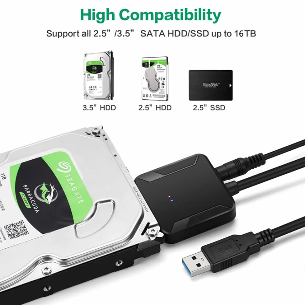 Cavo adattatore da USB a Sata con spina standard britannica, connettore da USB 3.0 a SATA a 22 pin per unità SSD/HDD da 2,5" da 3,5"