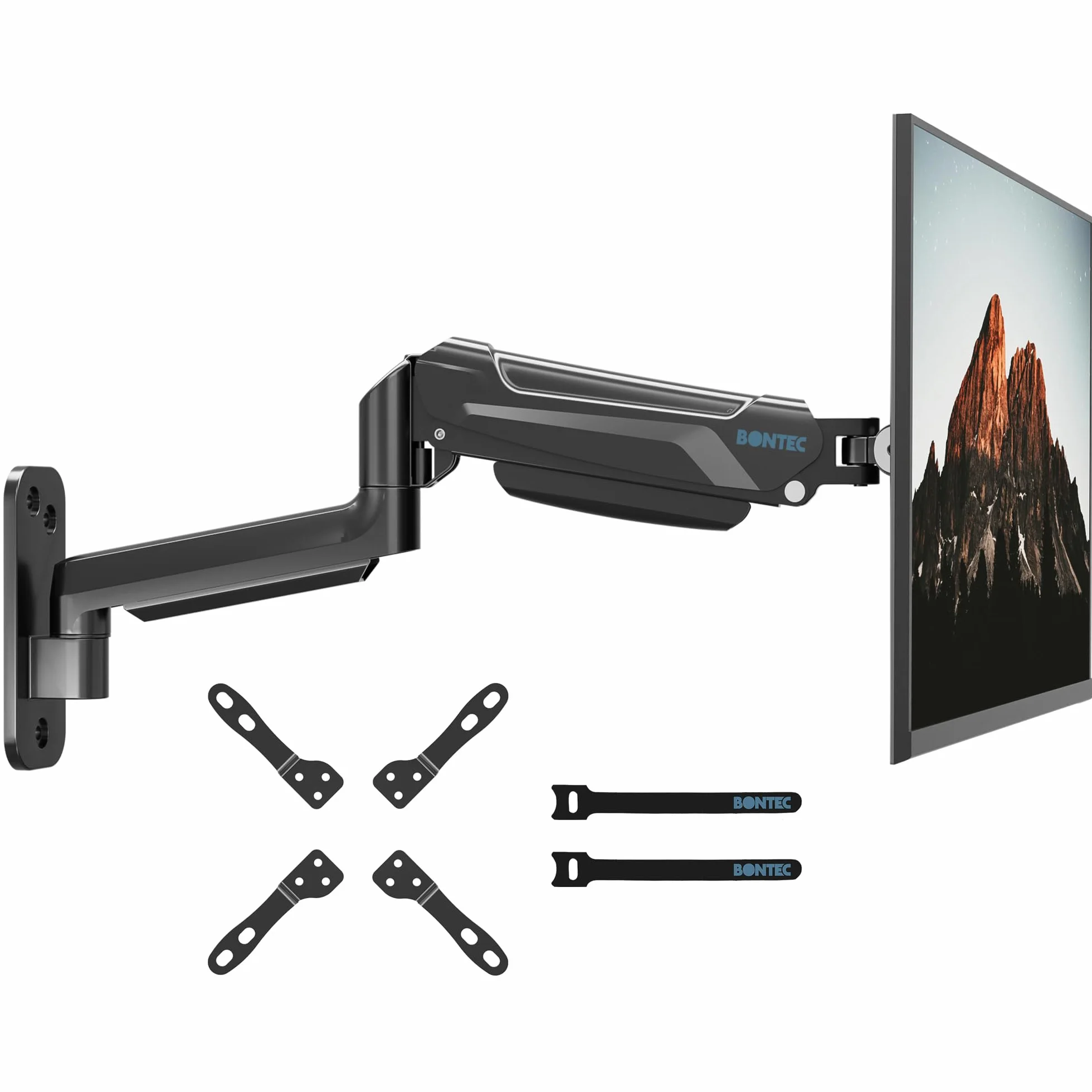 BONTEC Supporto Monitor Muro per 13-42 Pollici, Braccio Monitor Muro Singolo per schermi LED/LCD con Molla a Gas Ergonomico Regolabile in Altezza, Rotazione e Inclinabile,VESA 200x200 mm, Fino a 9kg