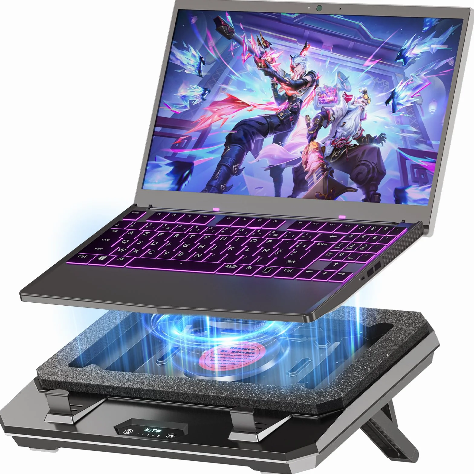 IETS GT300 - Cuscinetto di raffreddamento per laptop migliorato con supporto regolabile, raffreddamento turbo per un raffreddamento rapido, laptop da 10-17 pollici, anello di tenuta flessibile, con