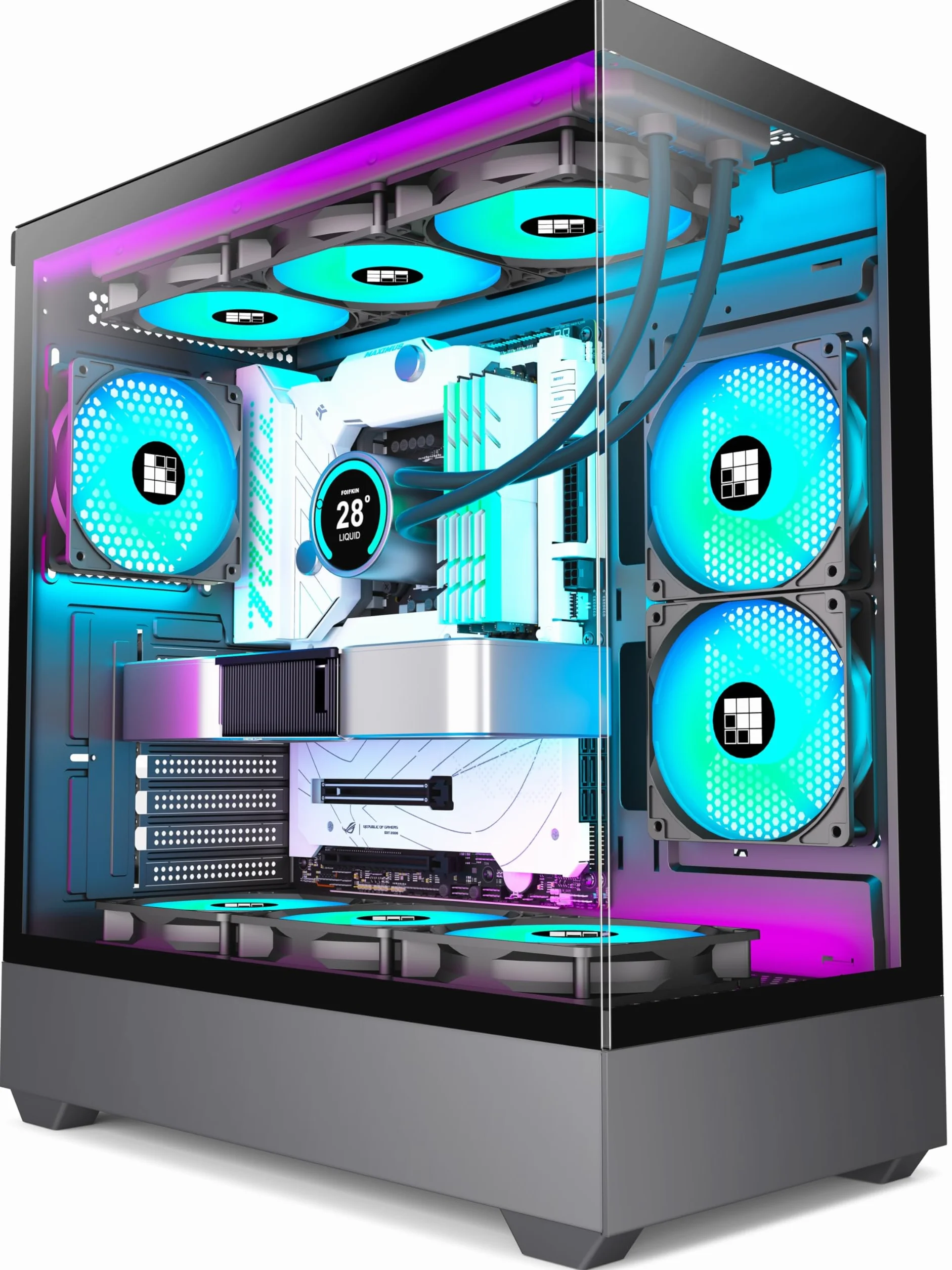 FOIFKIN F1 Case PC ATX - 6 Ventilatori PWM ARGB preinstallati, Case per computer Mid Tower, Case PC Gaming, vetro temperato, Type-C, Case ATX Nero, flusso d'aria elevato (nero)