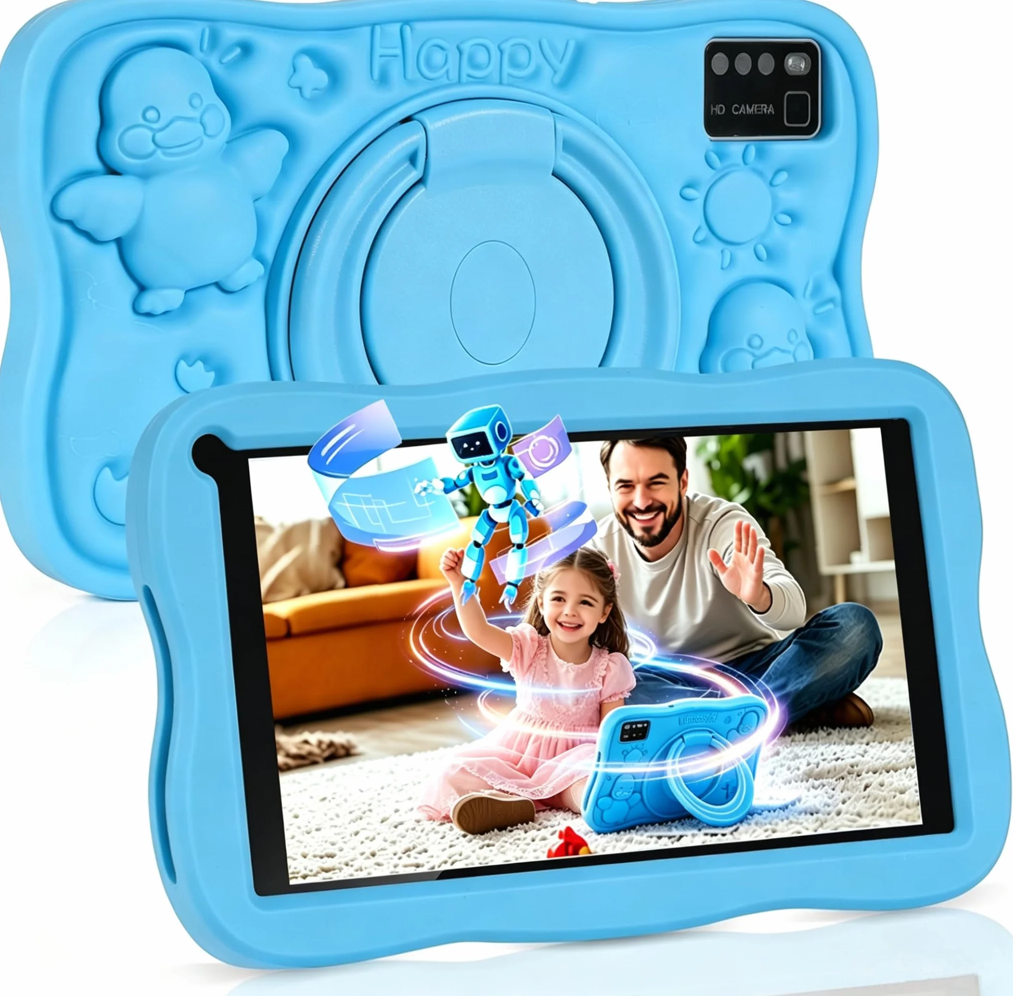 Tablet Bambini 7 Pollici Android 13 8GB RAM 64GB ROM 256GB Estensione WiFi Bluetooth Custodia Blu