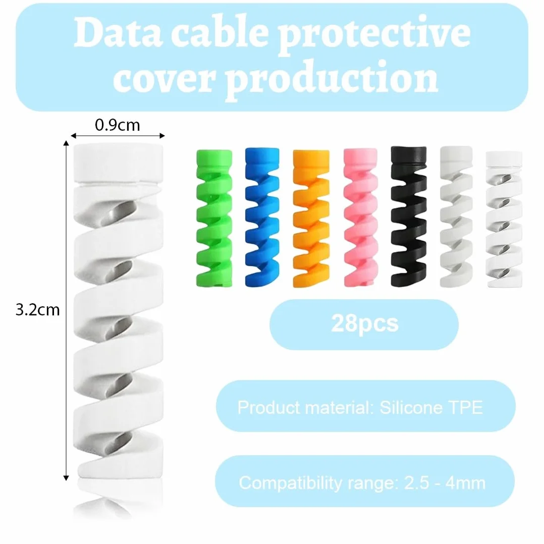 JEYORZY 28 pezzi, protezione per cavi di ricarica, universale, protezione per cavi di ricarica, in silicone, per tutti i cavi di ricarica, cavo USB