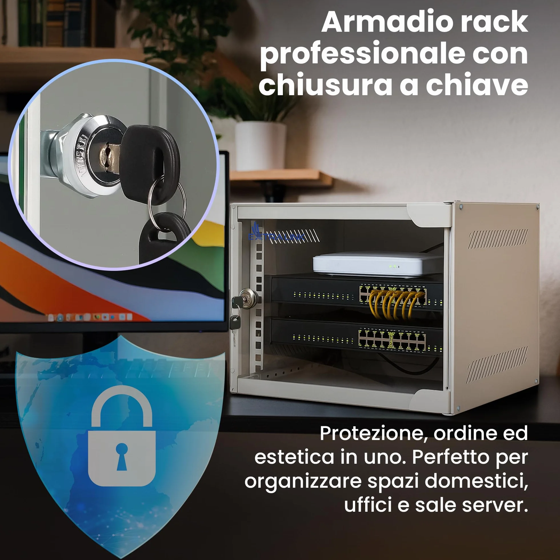 Extralink Armadio Rack 10 cali 4U 310 mm 30 kg drzwi szklane otwierane 180° szary