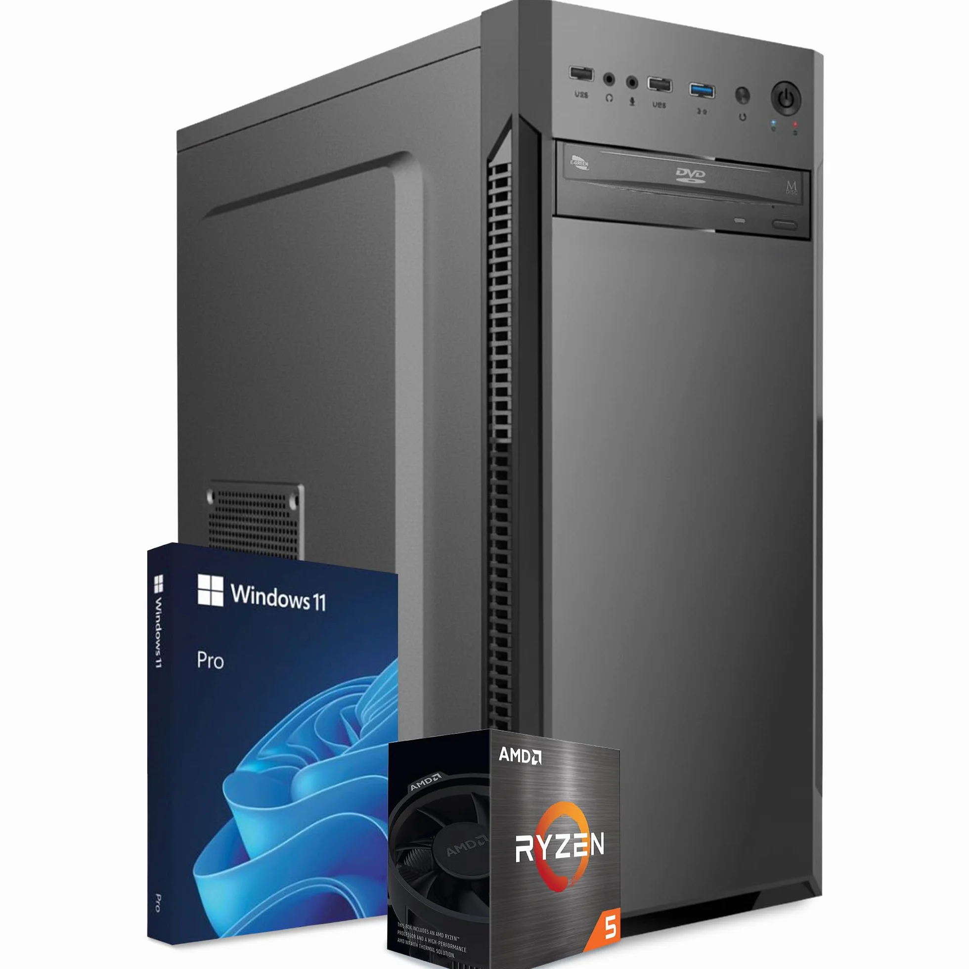 PC Fisso Completo Desktop AMD Ryzen 5 4500 32GB DDR4 1TB NVMe M.2 Quadro P400 2GB Wi-Fi AC Bluetooth Masterizzatore DVD HDMI USB 3.0 Windows 11 Pro