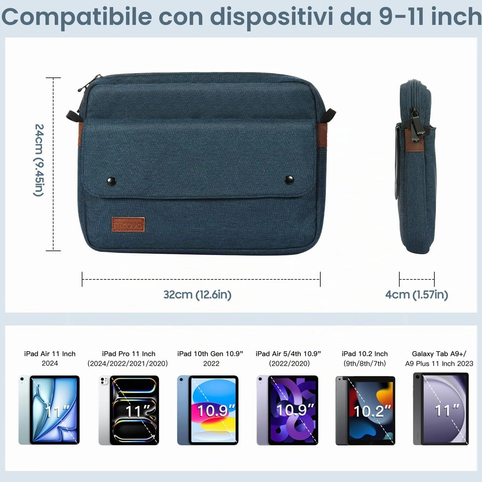 TiMOVO 9-11" Custodia per Tablet con Tracolla per iPad 10a Gen. 10.9", iPad 9a/8a/7a Gen. 10.2", iPad Air 11/Air 5a/4a Gen. 10.9", Galaxy Tab A9+/A9 Plus 11", Indaco