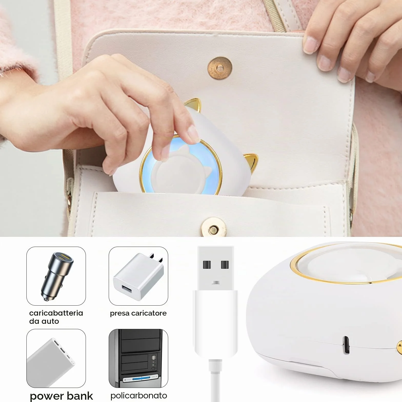 GuKKK Mini Stampante Fotografica, Mini Stampante Termica con LED colorati, Stampante Fotografica Istantanea Portatile, Mini Stampante Termica Bluetooth Ricarica USB, per Note, Diario, Elenco
