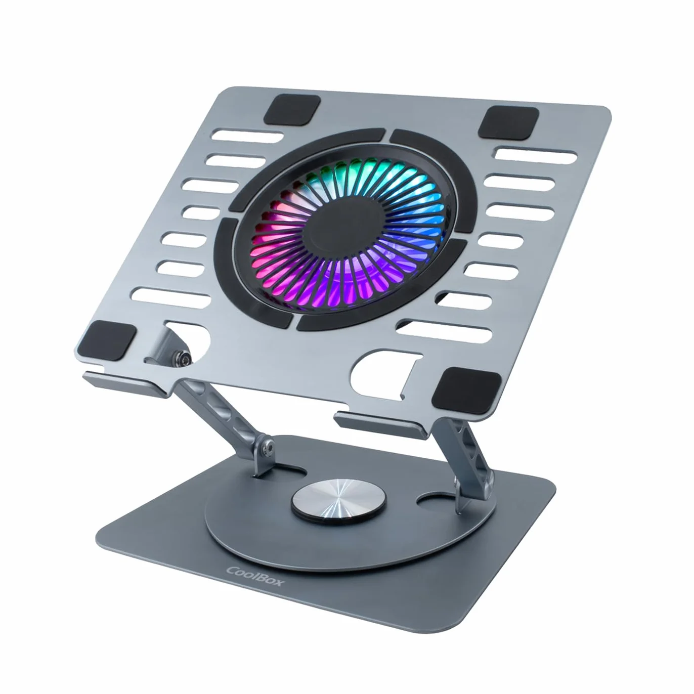 CoolBox CoolAir - Supporto portatile con ventola silenziosa RGB da 11 cm, base regolabile in altezza e rotazione a 360°, frigorifero portatile con velocità regolabile, tablet/laptop fino a 17,3