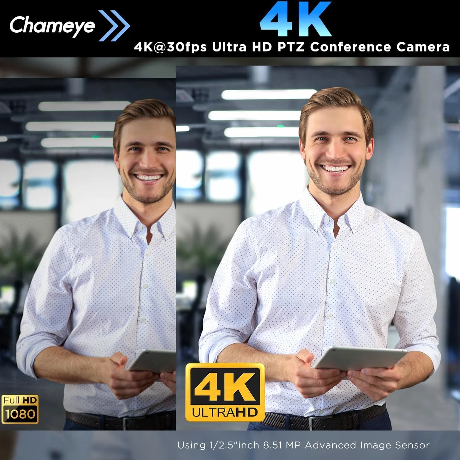 Chameye Set di 4K PTZ telecamera per conferenze con Microfono per conferenza Bluetooth, Zoom 20x, tracciamento automatico AI, USB 3.0, HDMI, telecamera per videoconferenze PTZ per Teams, Zoom (CB201)