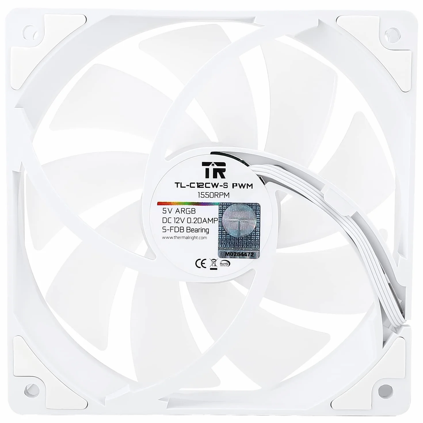 Thermalright TR Ventola per PC TL-C12CW-S Raffreddamento alloggiamento,velocità 1550 giri/min,ventola CPU da 120mm,raffreddamento silenzioso a livello di potenza,effetto luce ARGB funzione di