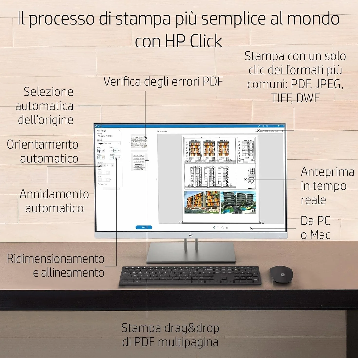 HP DesignJet T650 Stampante per Grandi Formati da 91 cm 5HB10A, Formati supportati da A4 ad A0, velocità 82 Pagine A1 all’Ora, Gigabit Ethernet, USB Hi-Speed 2.0, Wi-Fi, Garanzia 2 Anni, Nero