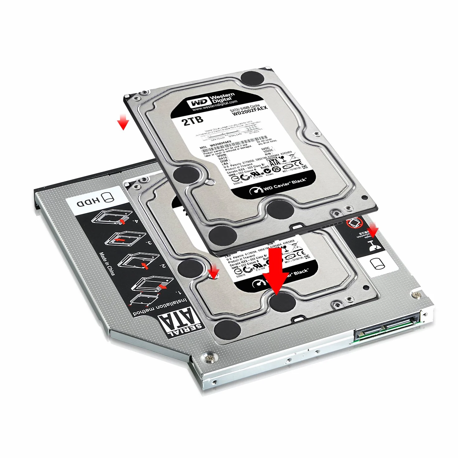 2nd 2.5'' HDD SSD Caddy SATA adattatore per tutti i Notebook Laptop 9.5 mm Hard Disk con SATA Drive compatibile con HP Dell Acer ASUS Lenovo
