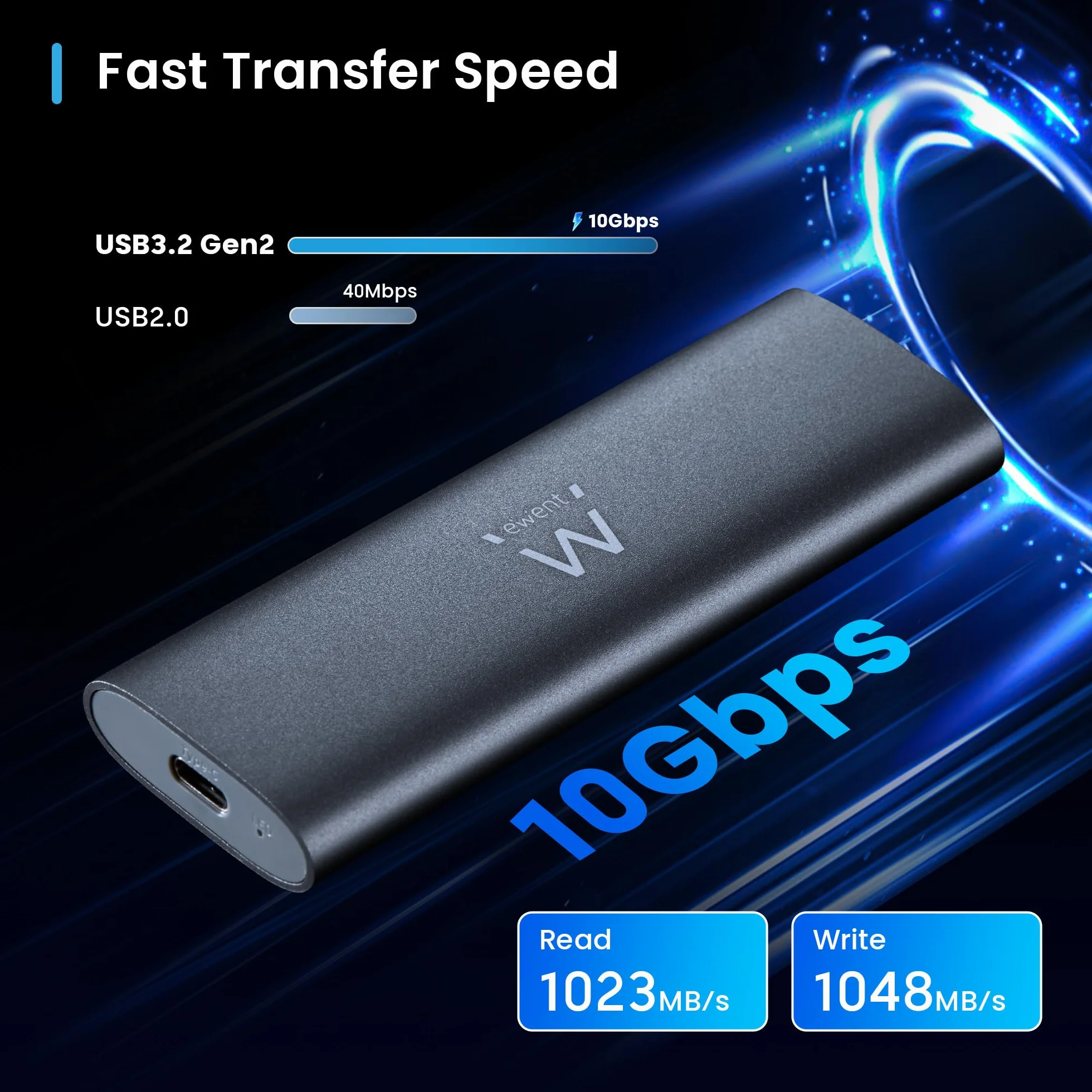 Ewent Box Esterno USB 3.2 Gen2 per SSD M.2 NVMe PCIe – Custodia Case Hard Disk in Alluminio, supporta Key M 2230-2280, velocità fino a 10 Gbps, senza viti, compatibile USB-C / A, UASP & TRIM
