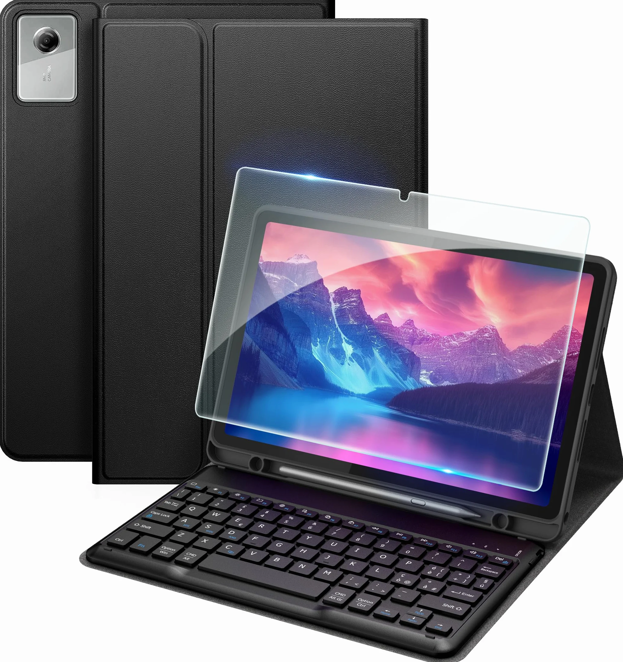 EasyAcc Cover Tastiera Compatibile con Lenovo Idea Tab 11 Pollici Tablet 2025 (TB-336ZU/TB-336FU) con Pellicola Protettiva, [Italiano], Custodia per Tastiera Rimovibile con Portapenne Nero