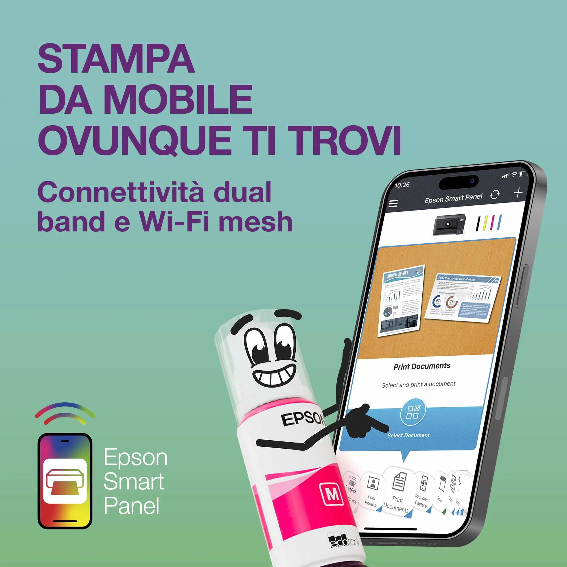 Epson EcoTank ET-3950 Stampante con Serbatoi D’inchiostro | Home Office | Wi-Fi | A4 | Fronte/Retro Stampa, Copia, Scansione | Display LCD 6.1 cm | ADF Da 30 Fogli | 3 Anni D'Inchiostro Inclusi